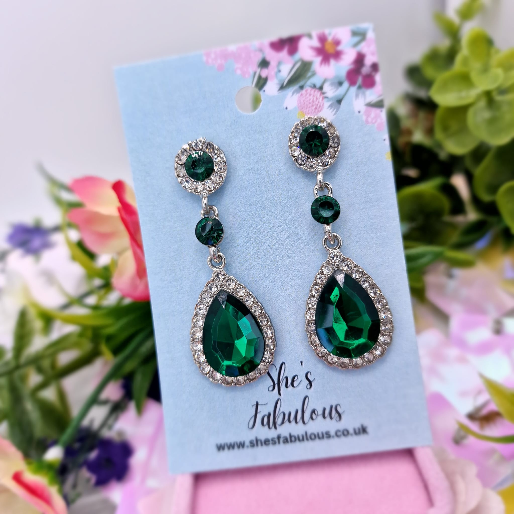 Esme Emerald And Crystal Water Drop Earrings