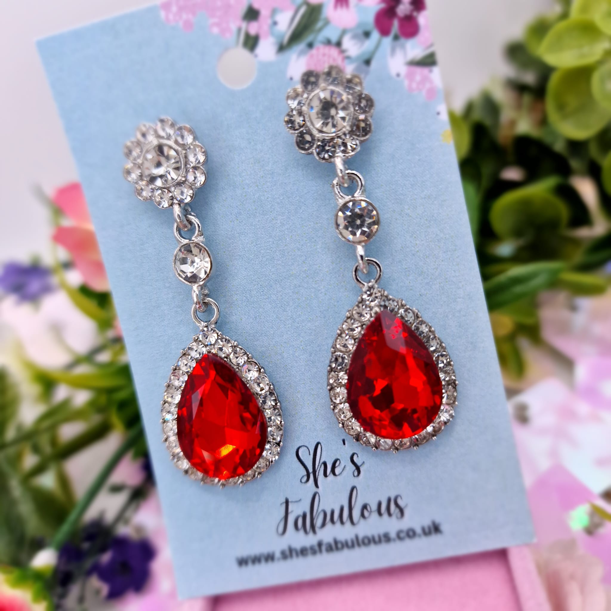 Elsa Red And Crystal Chandelier Drop Earrings