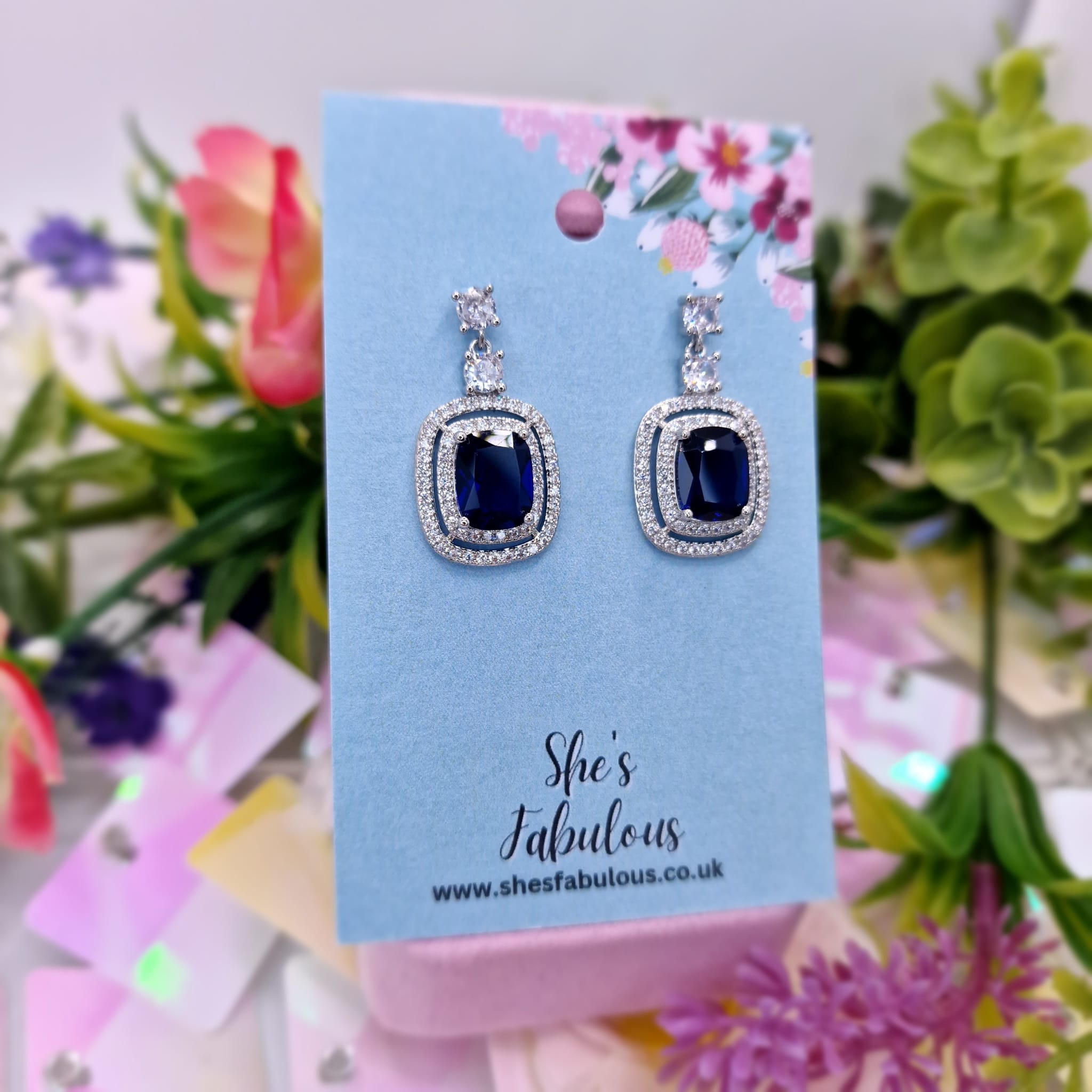 Eileen Cushion Cut Blue And Diamond Earrings