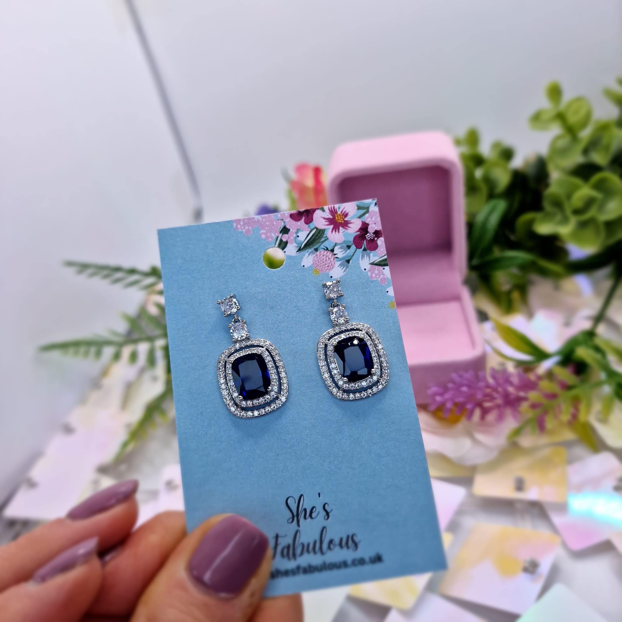Eileen Cushion Cut Blue And Diamond Earrings