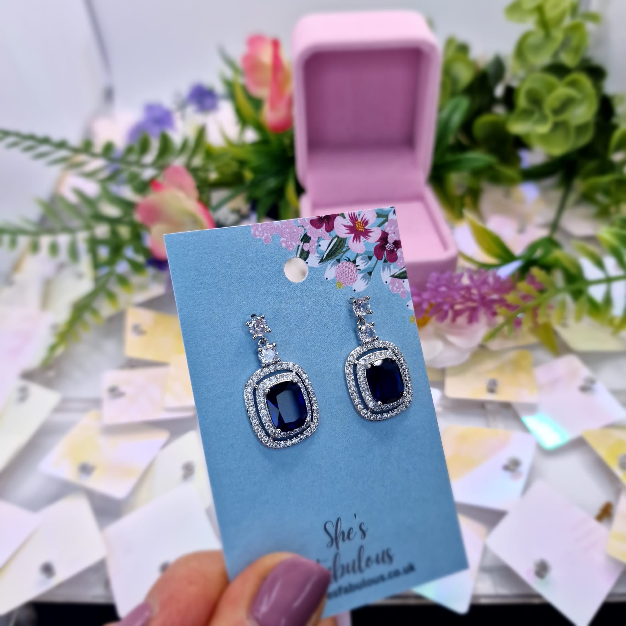 Eileen Cushion Cut Blue And Diamond Earrings