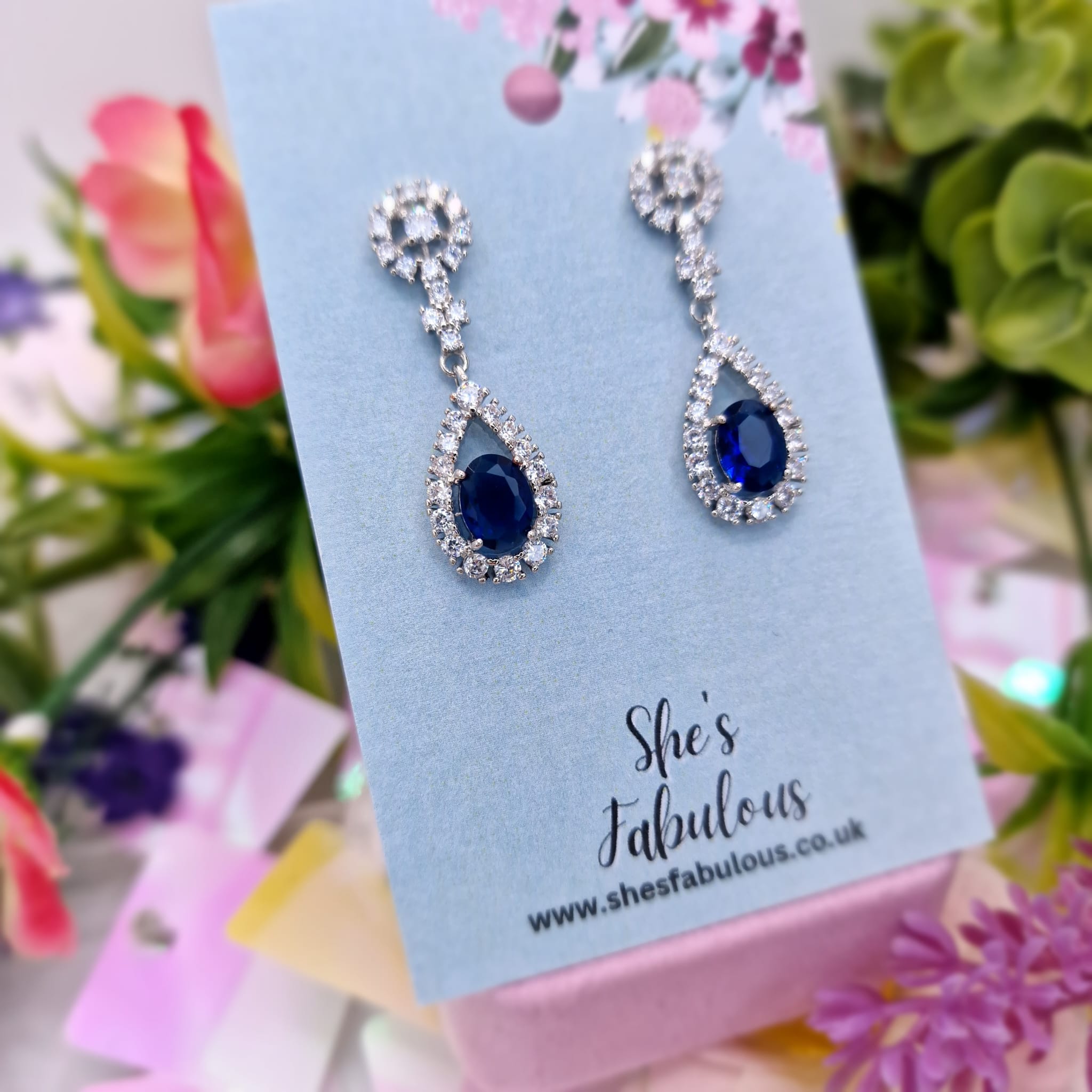Ember Blue And Crystal Dangle Drop Earrings