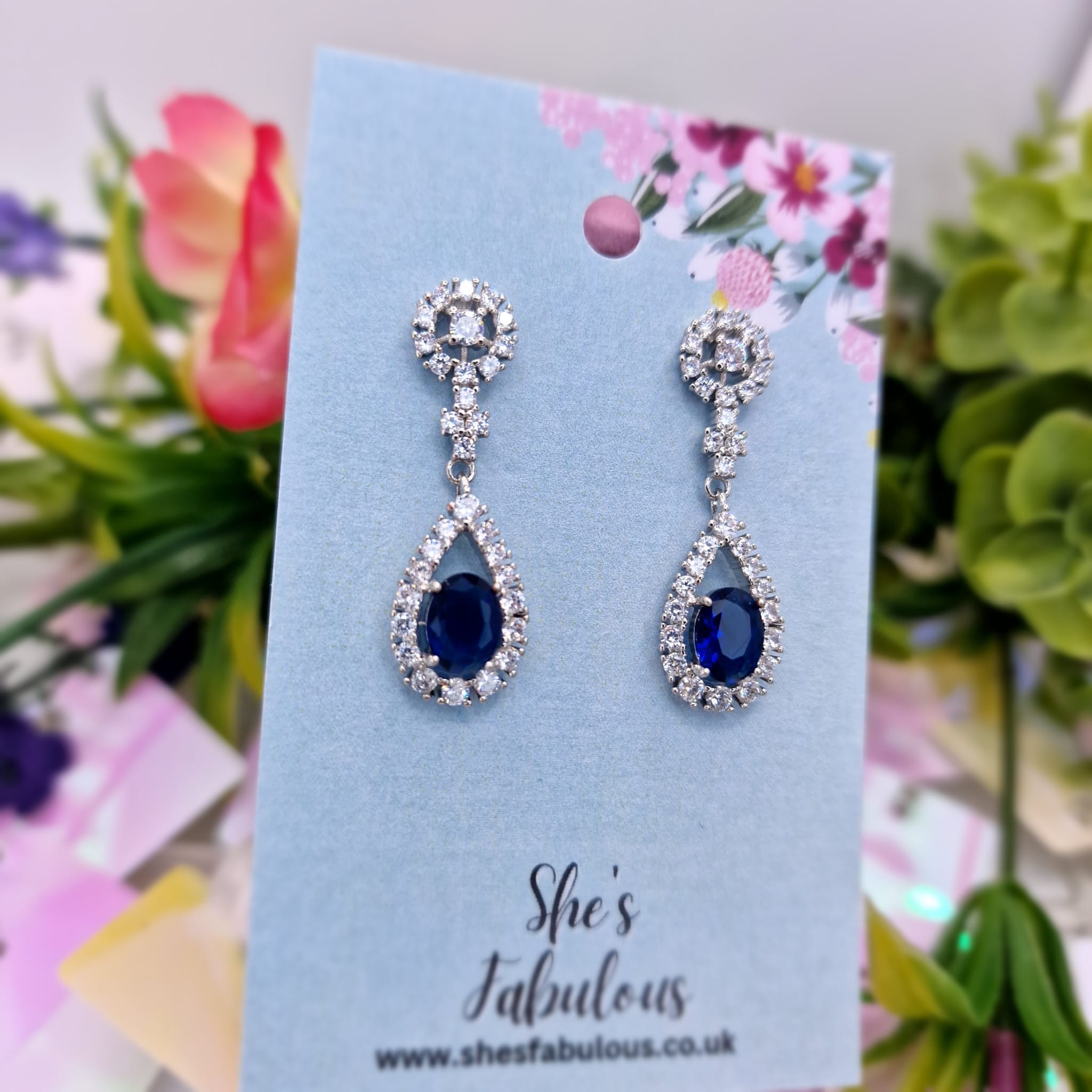 Ember Blue And Crystal Dangle Drop Earrings