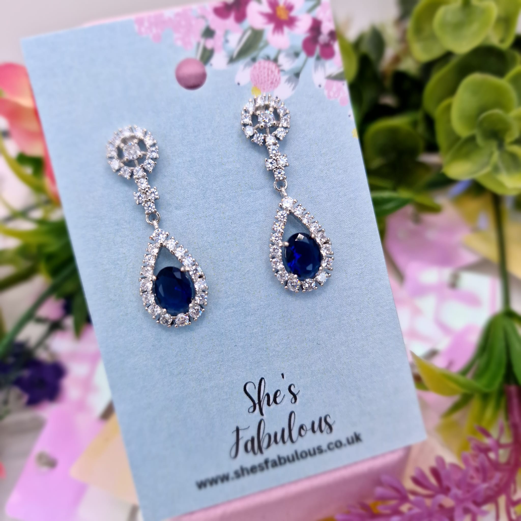 Ember Blue And Crystal Dangle Drop Earrings