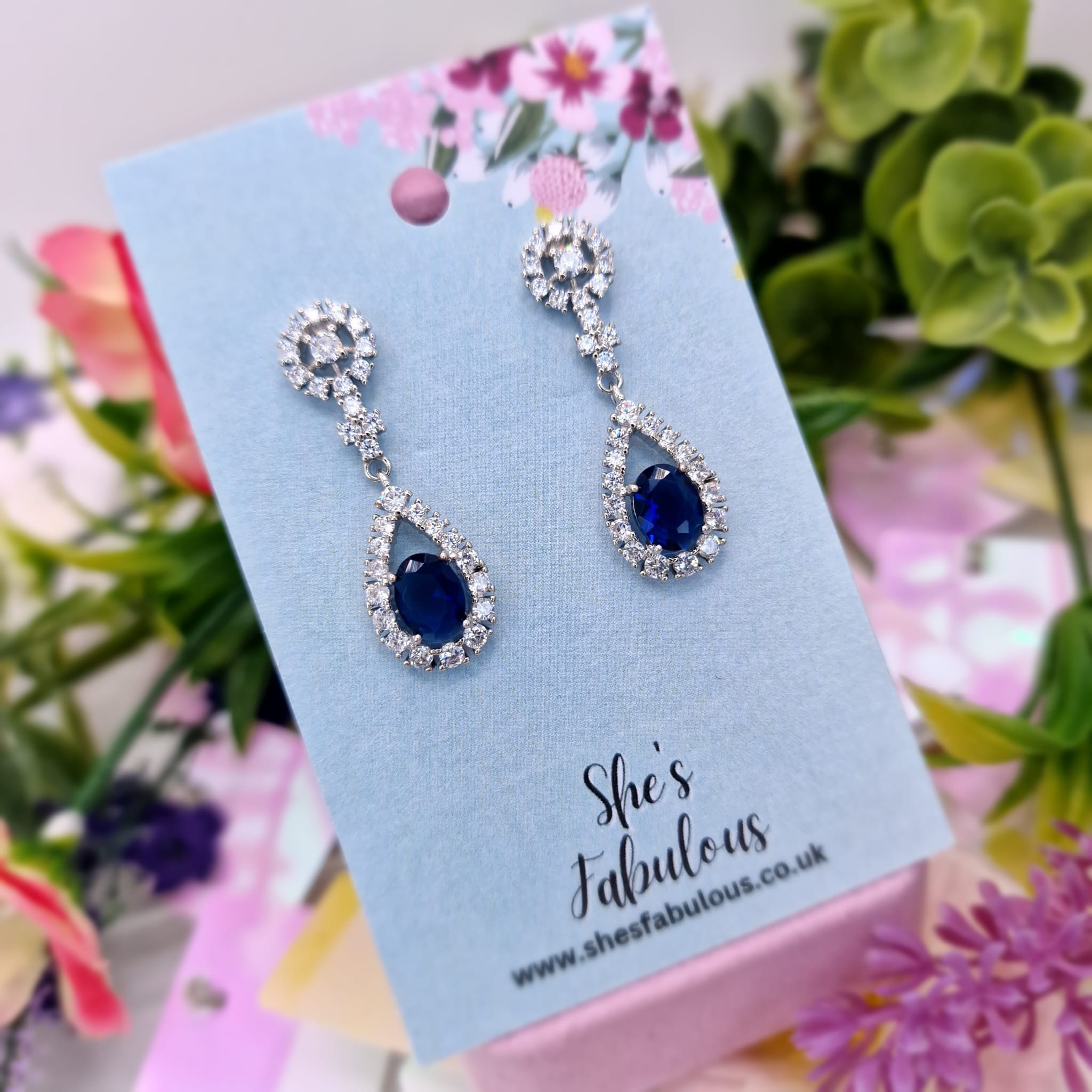 Ember Blue And Crystal Dangle Drop Earrings
