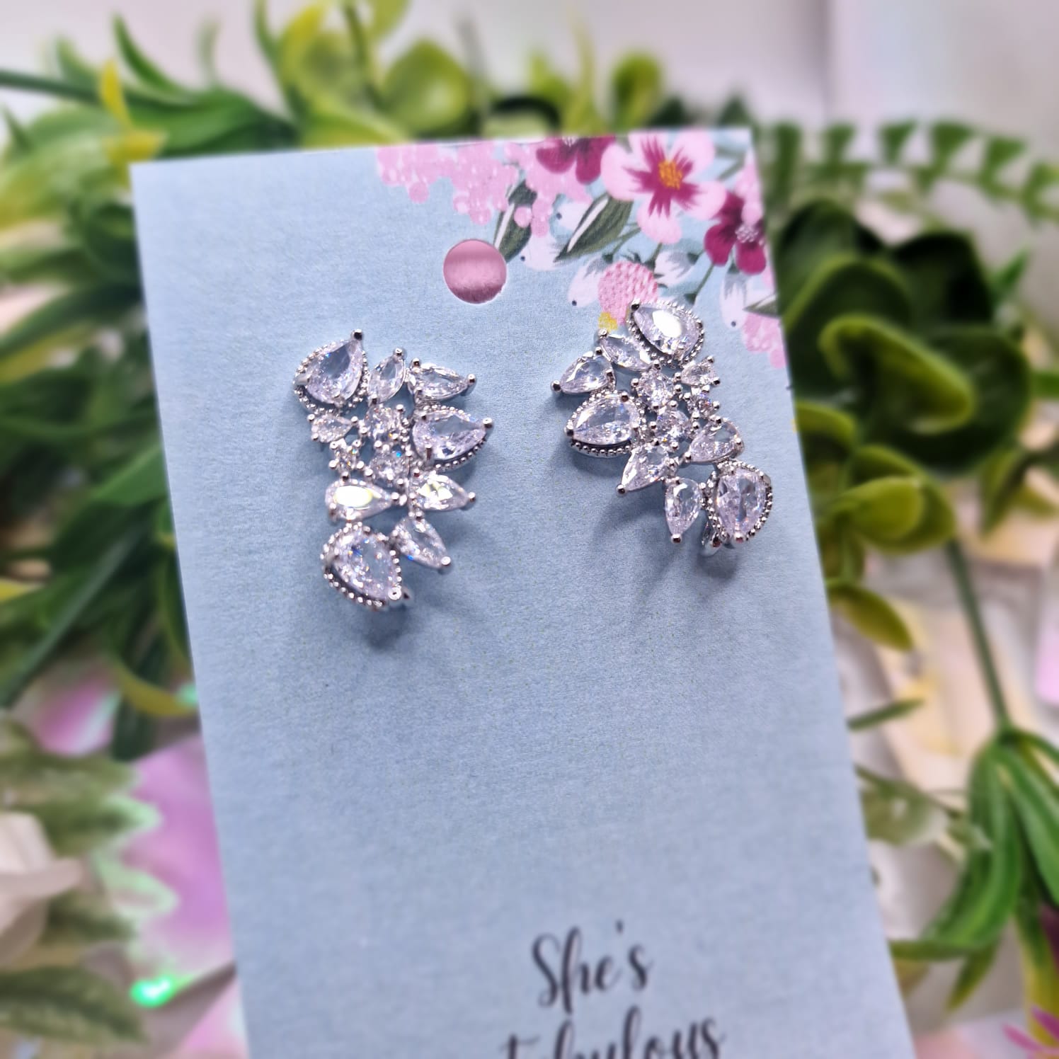 Evelyn Diamond Flower Crystal Earrings