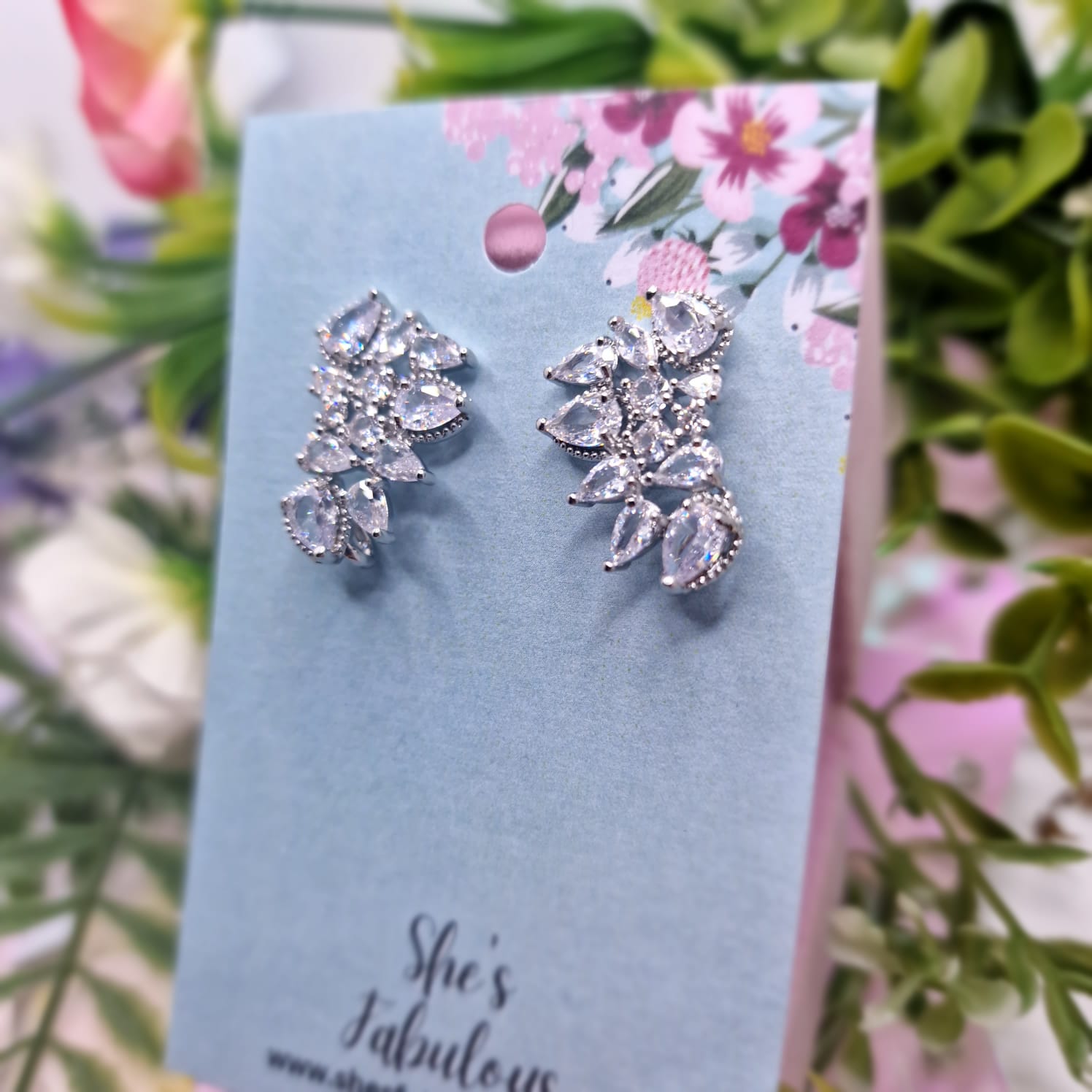 Evelyn Diamond Flower Crystal Earrings