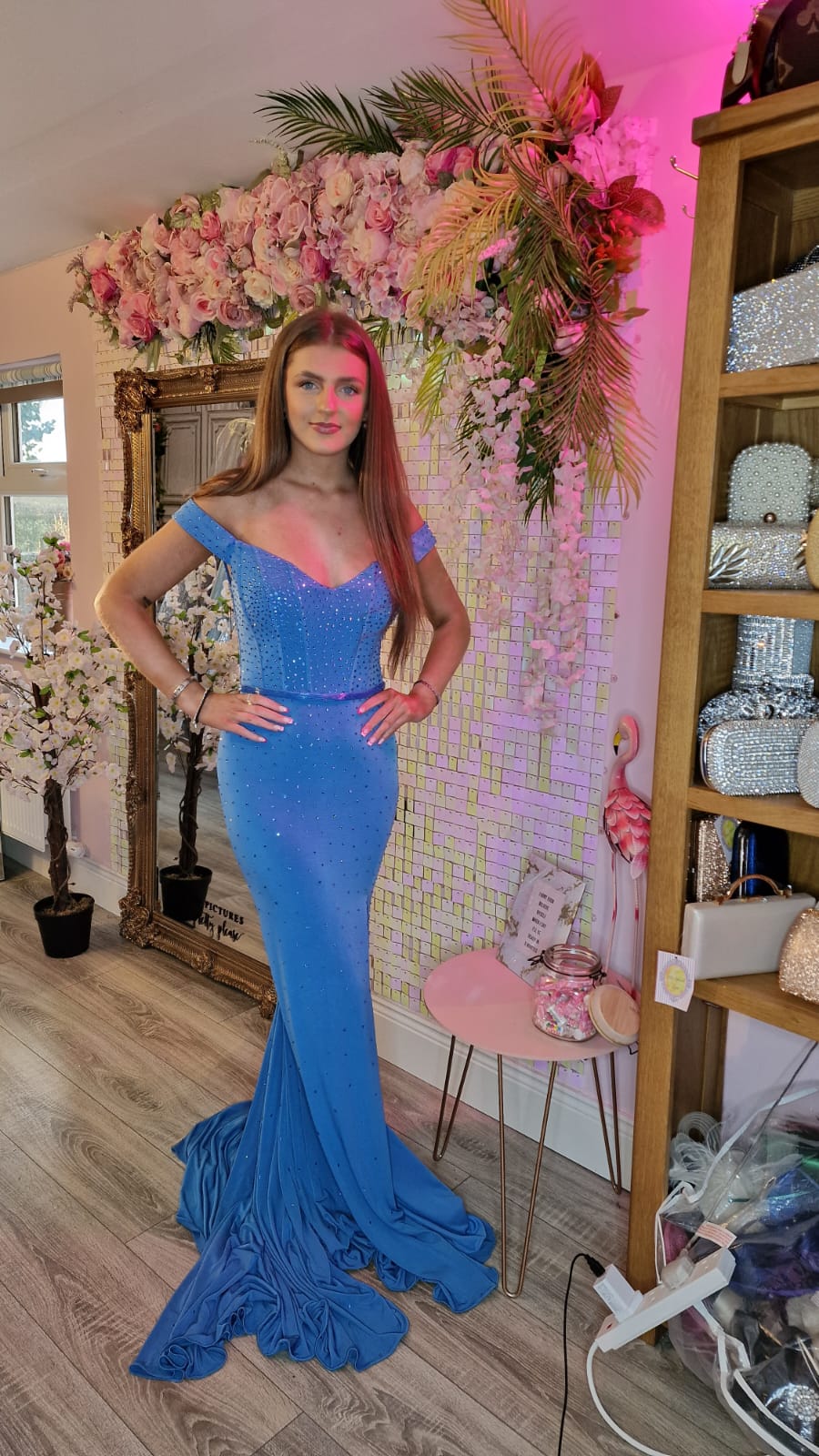 Malia Blue Diamante Rhinestone Embellished Formal Prom Dress