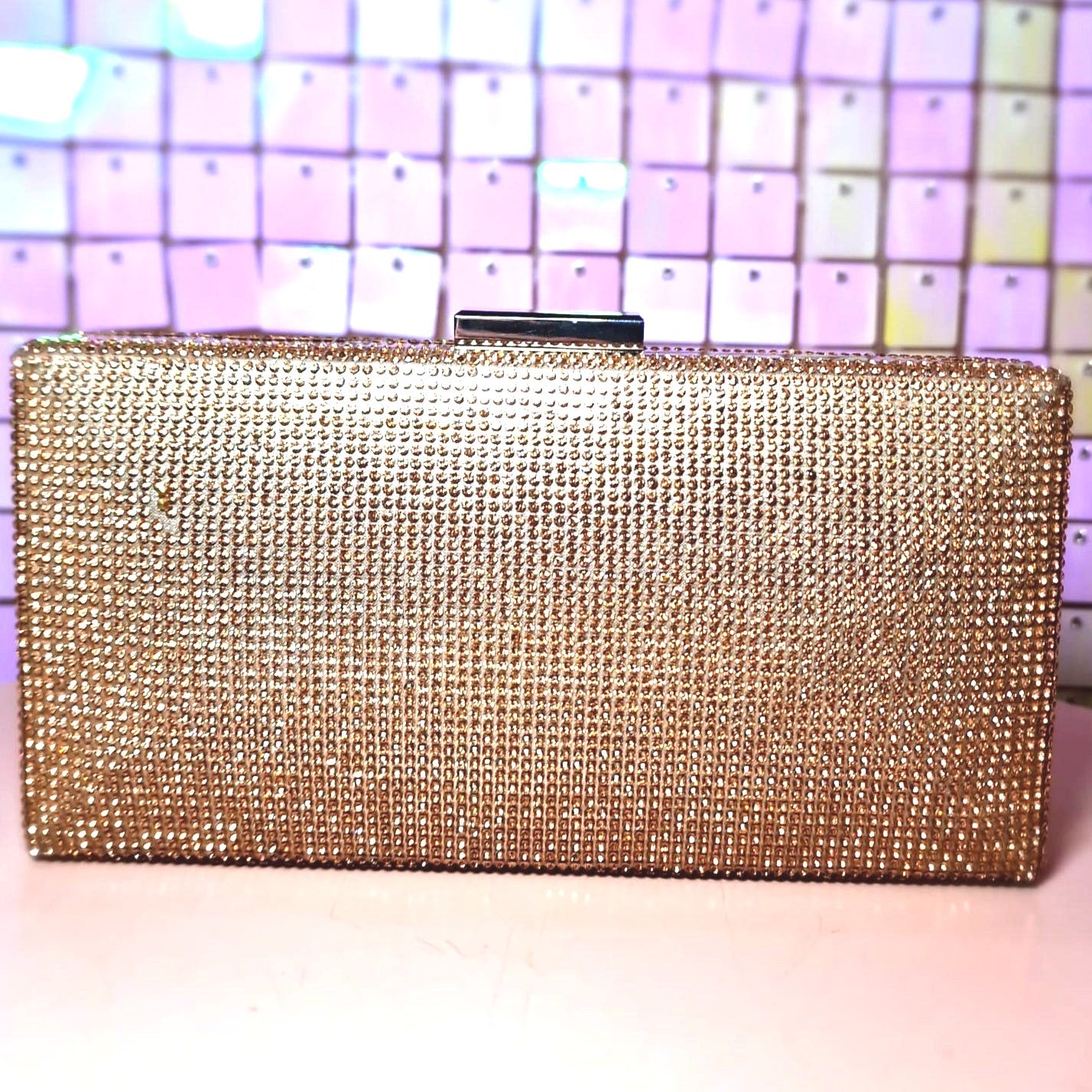 Talia Rose Gold Diamante Clutch Handbag