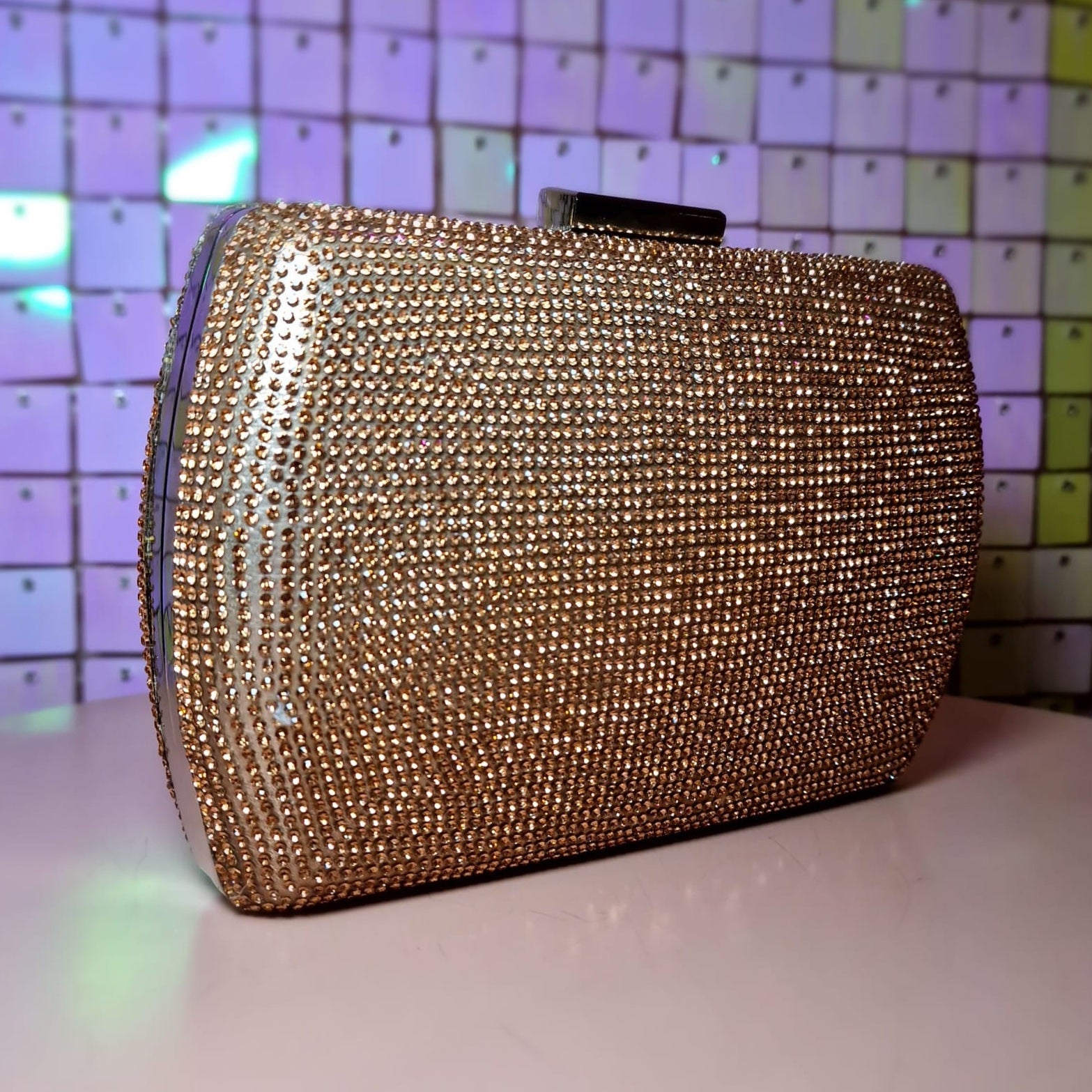 Rose Gold Crystal Rhinestone Clutch Handbag