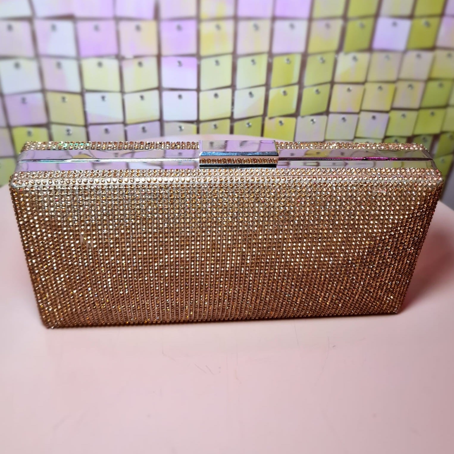 Talia Rose Gold Diamante Clutch Handbag
