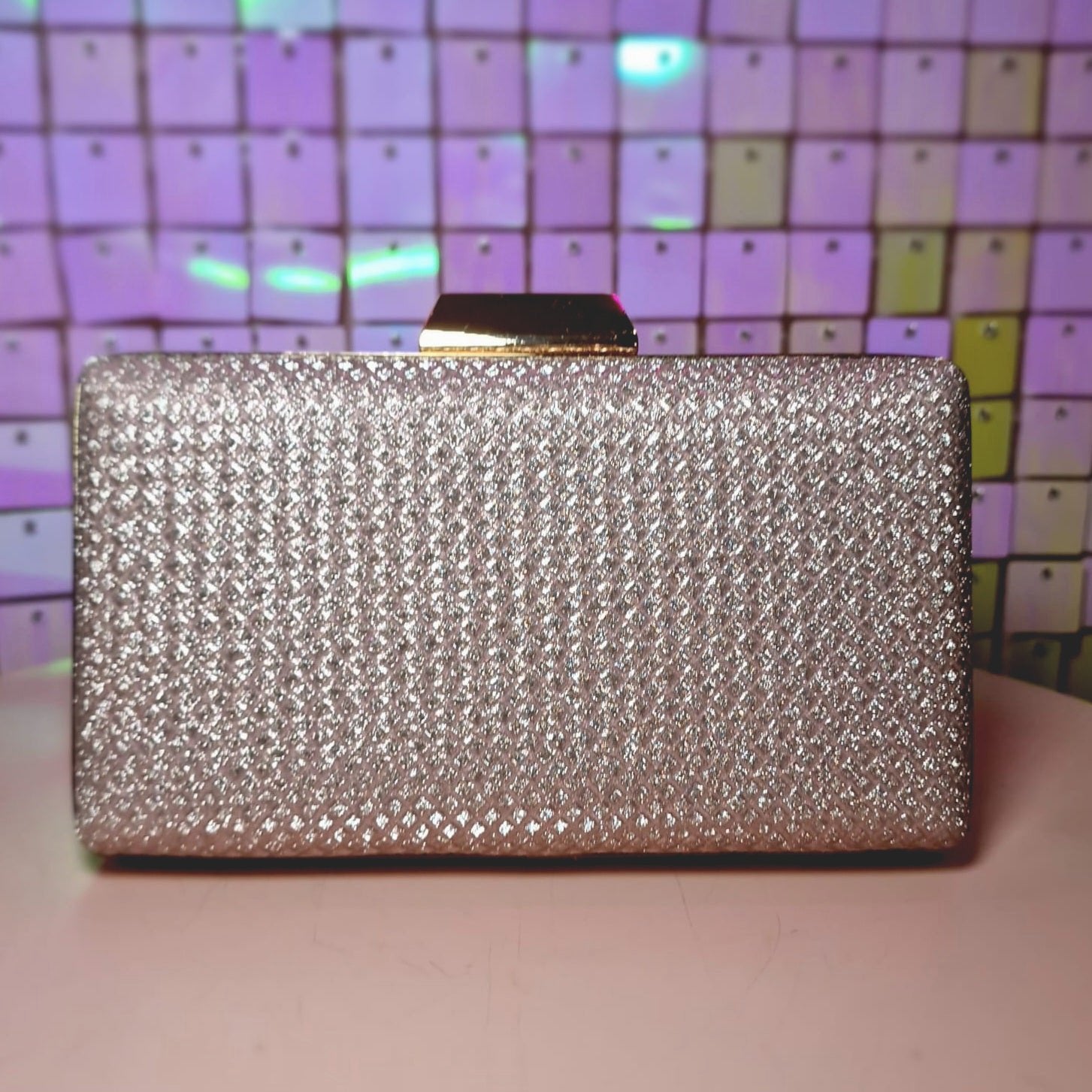 Rose Gold Diamante Clutch Handbag