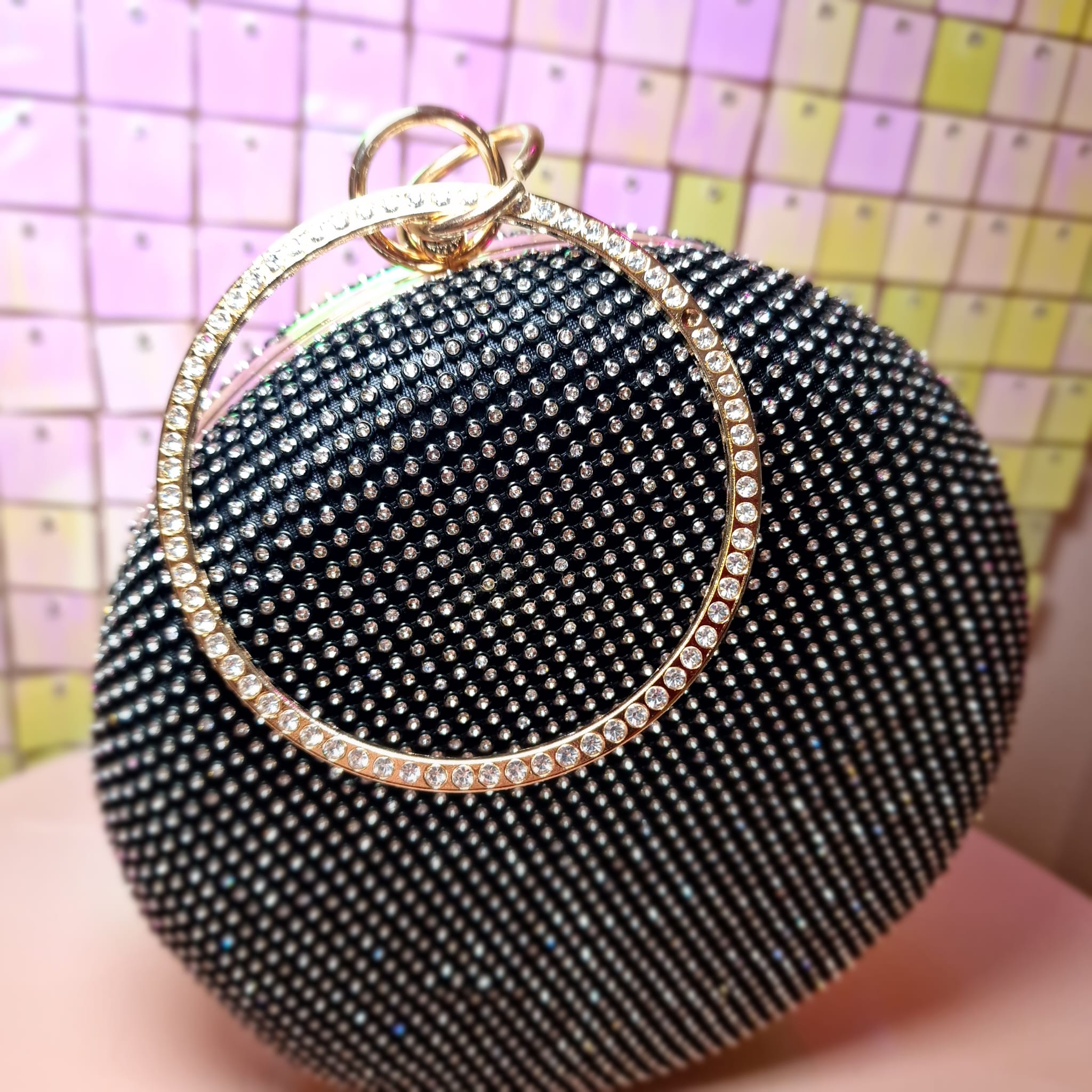 Elizabeth Black With Crystals Clutch Handbag