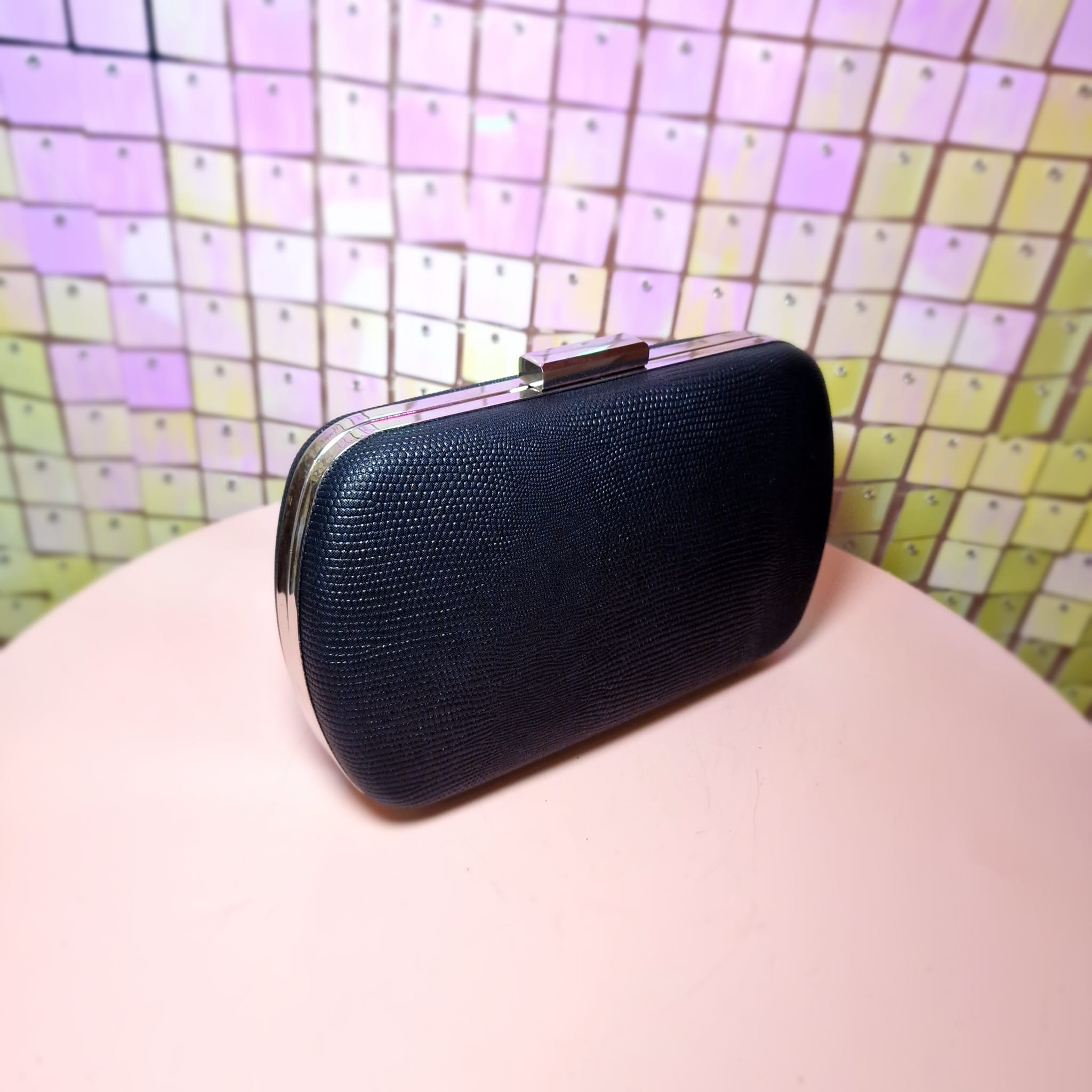 Casie Black Metallic Clutch Handbag