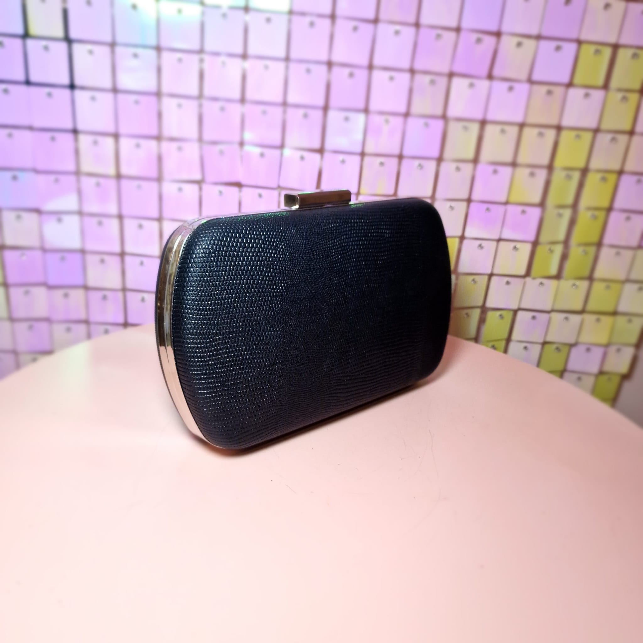 Casie Black Metallic Clutch Handbag