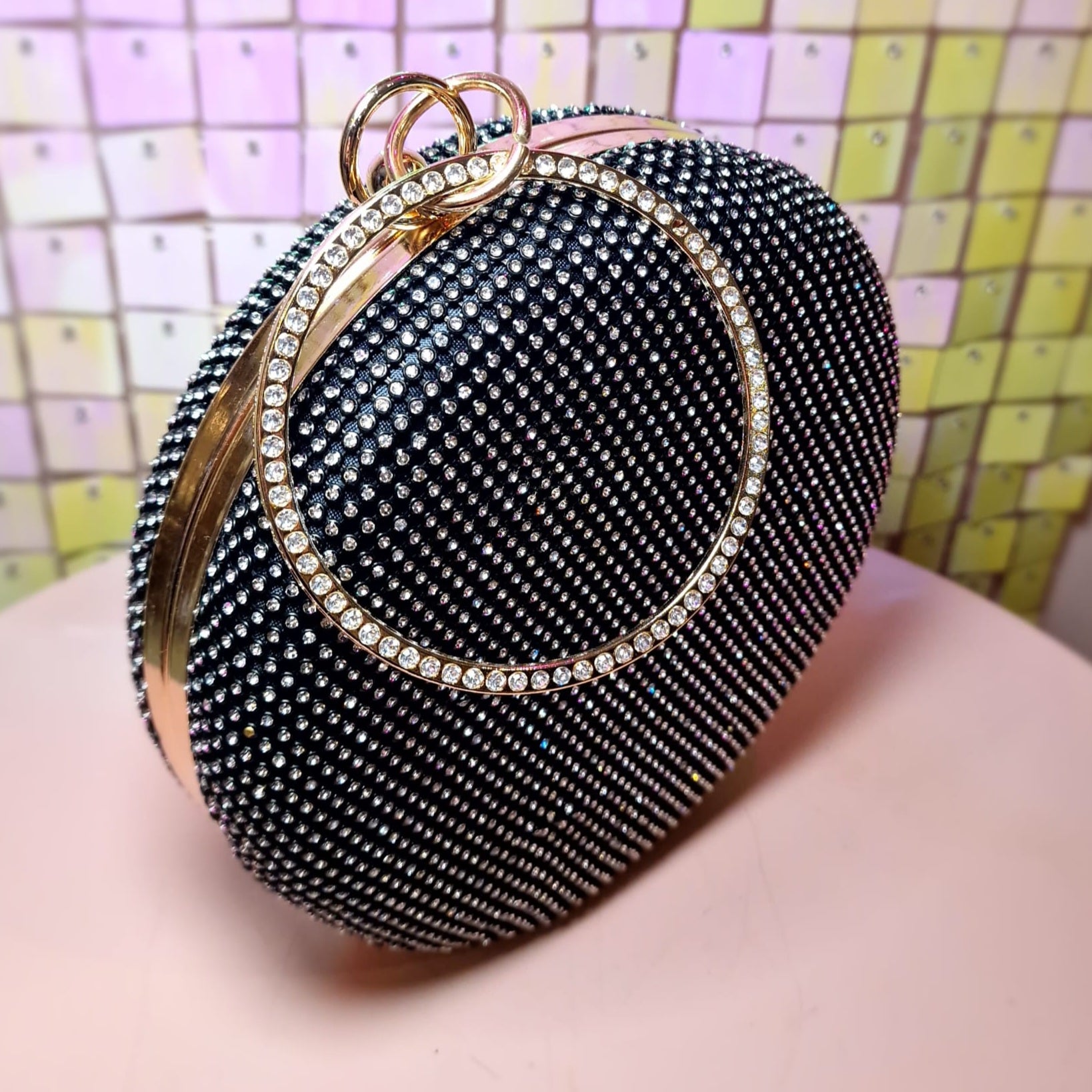 Elizabeth Black With Crystals Clutch Handbag