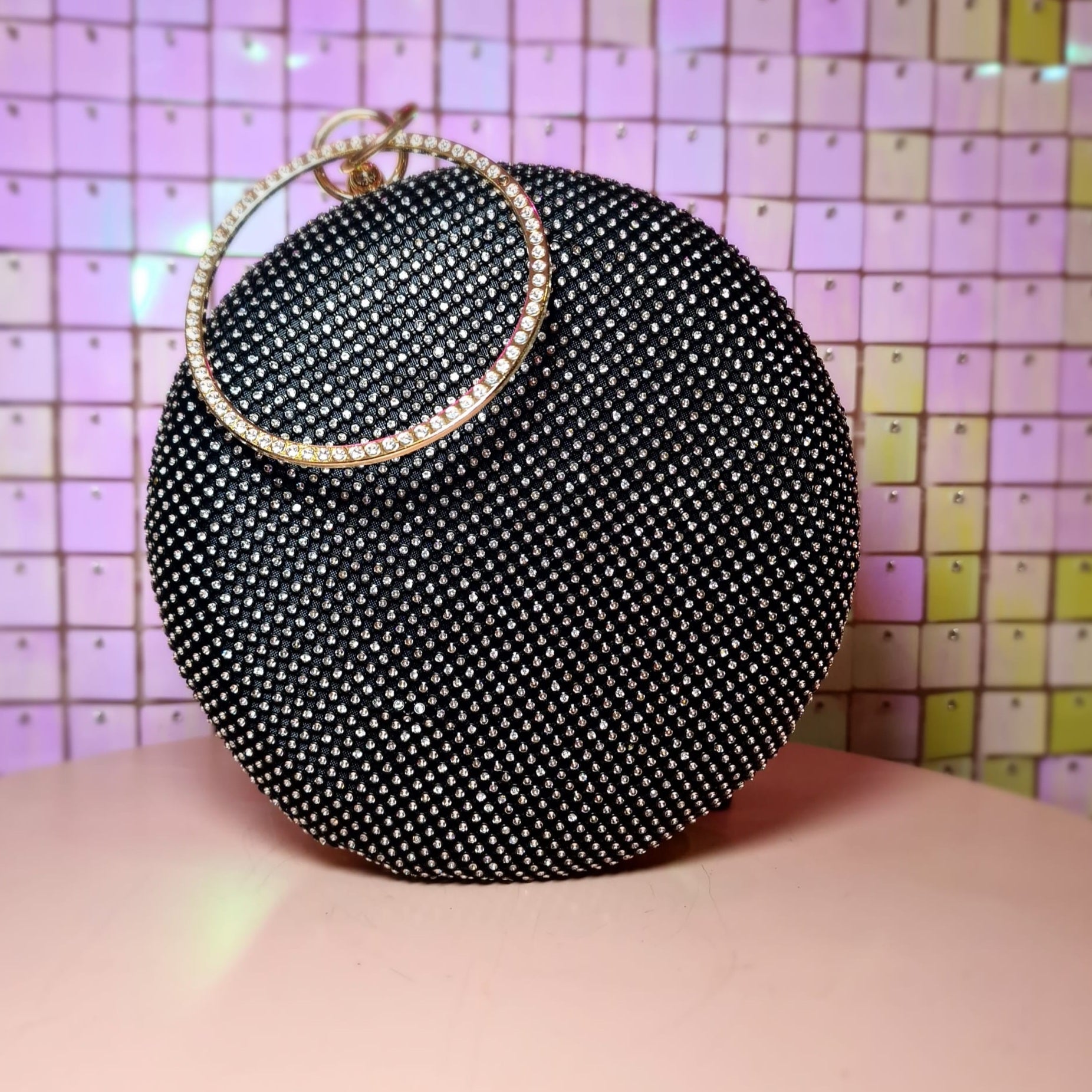 Elizabeth Black With Crystals Clutch Handbag