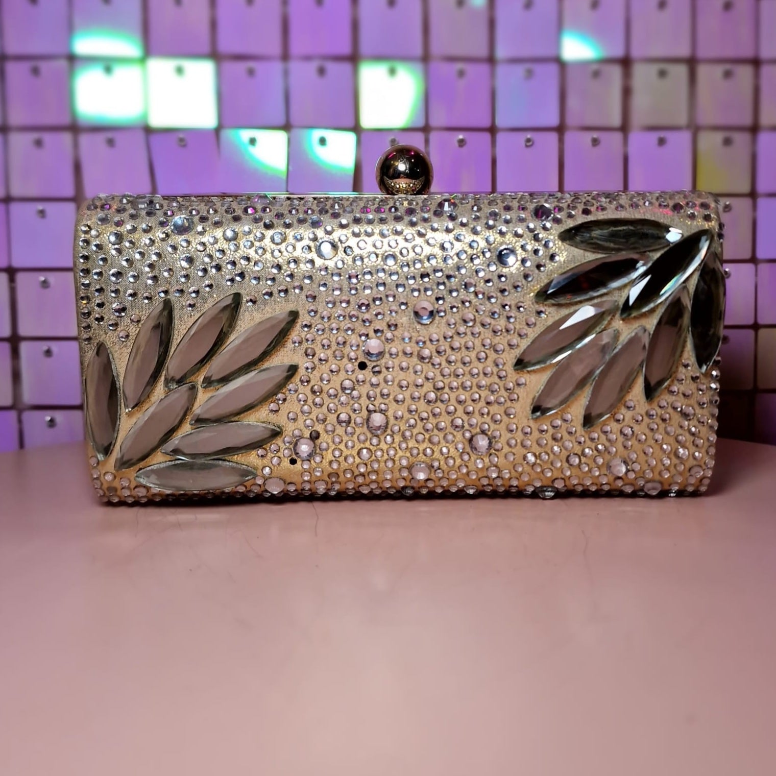 Champagne Flower Design Clutch Handbag