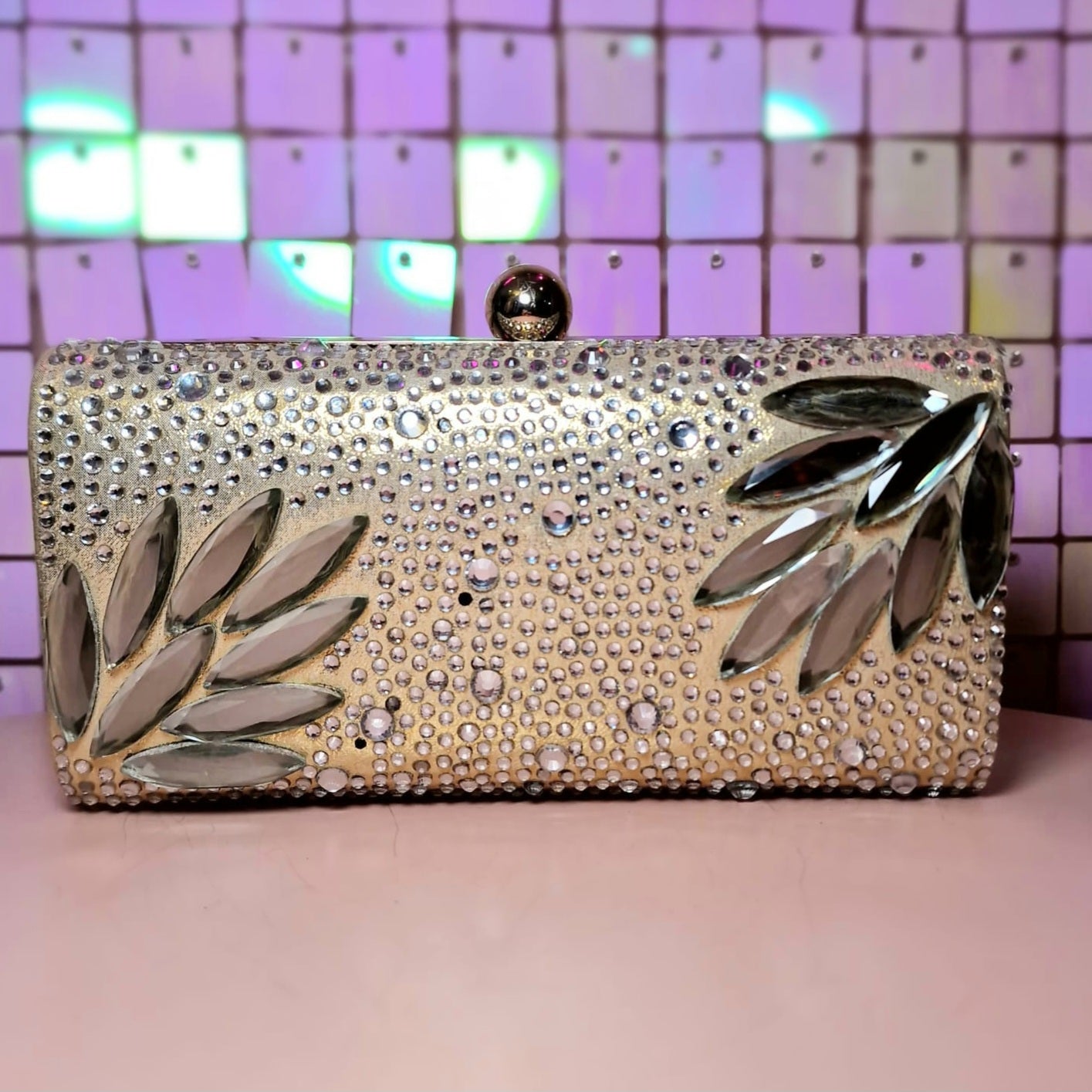 Suzanne Champagne Flower Design Clutch Handbag