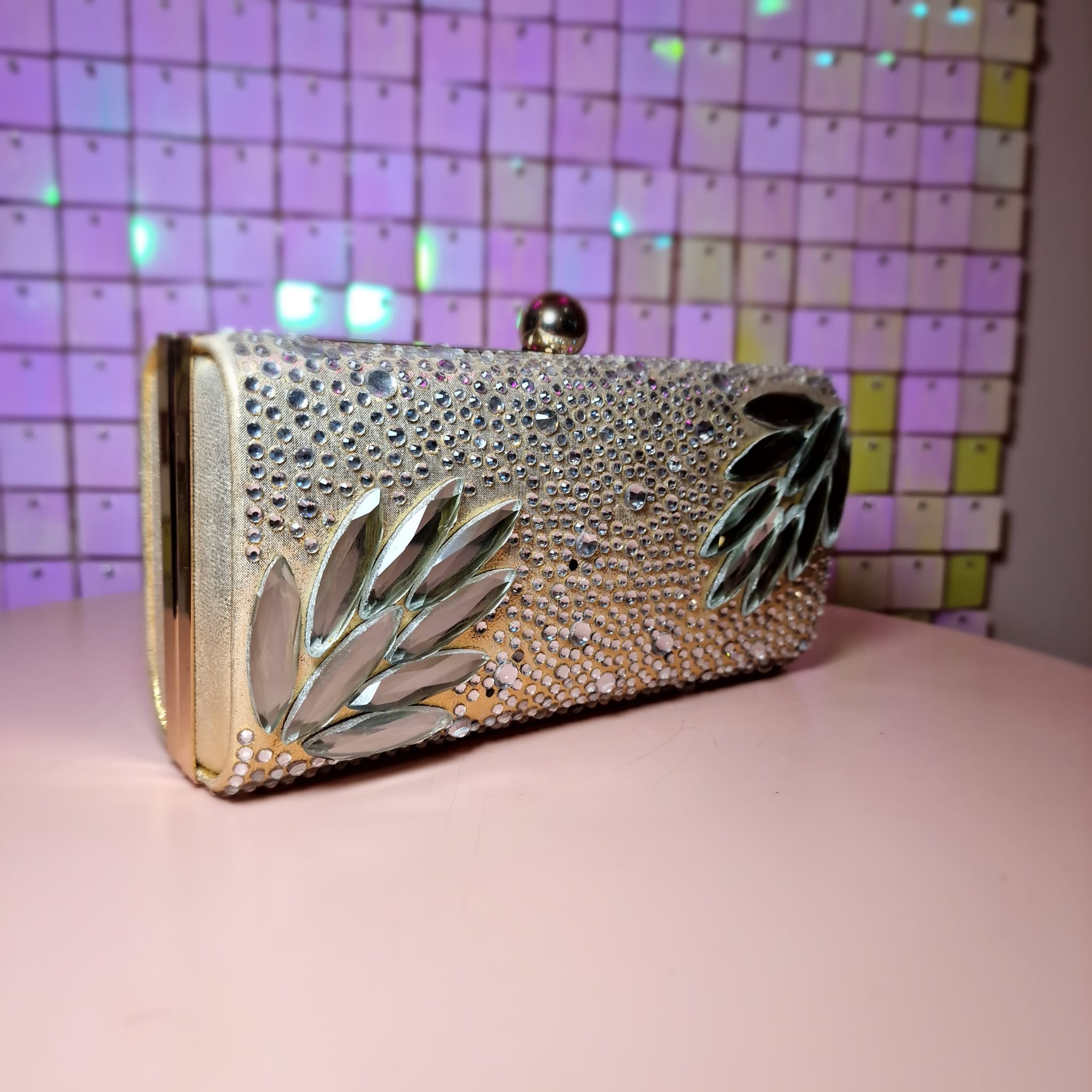 Suzanne Champagne Flower Design Clutch Handbag