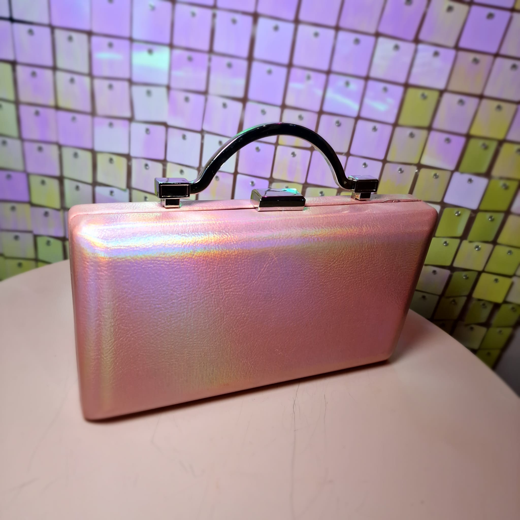 Rose Pink Iridescent Clutch Handbag