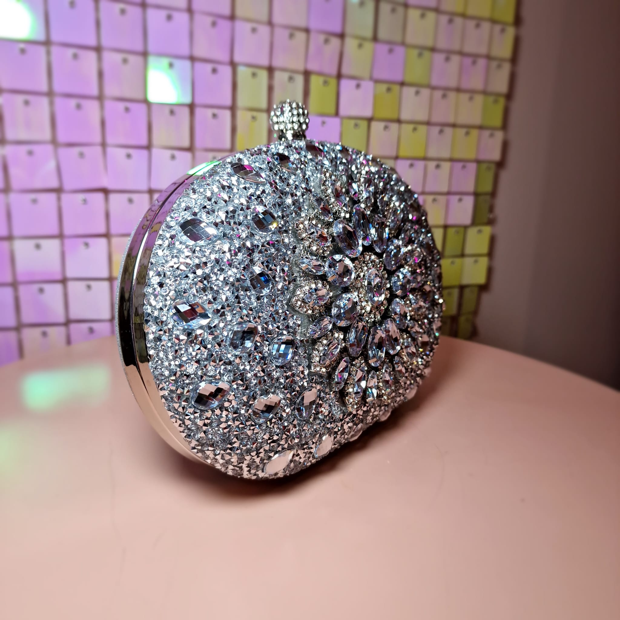 Victoria Silver Diamante Rhinestone Clutch Handbag