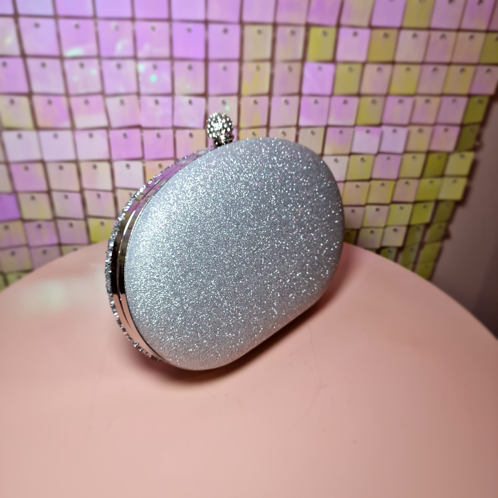 Victoria Silver Diamante Rhinestone Clutch Handbag