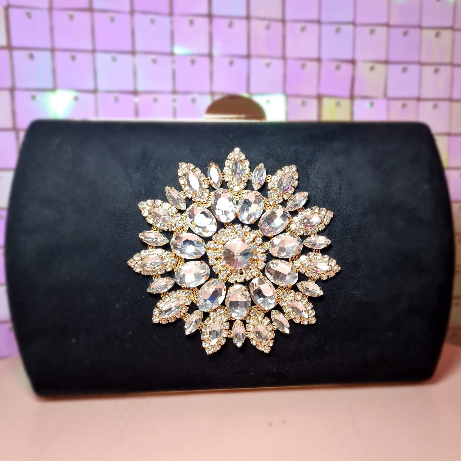 Taylor Round Floral Black Clutch Handbag
