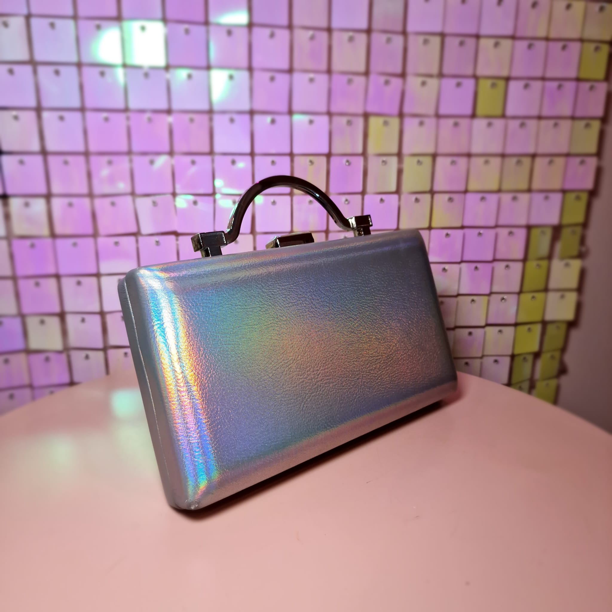 Silver Iridescent Clutch Handbag