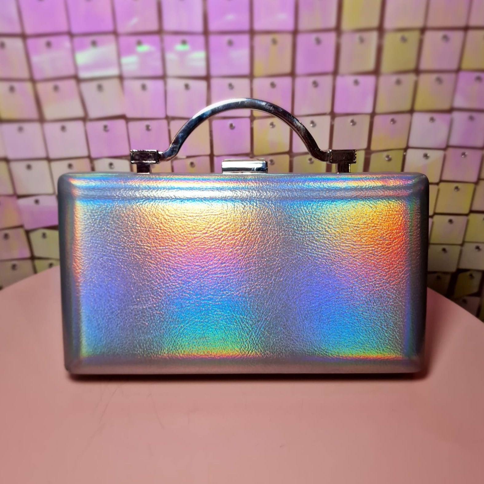 Silver Iridescent Clutch Handbag