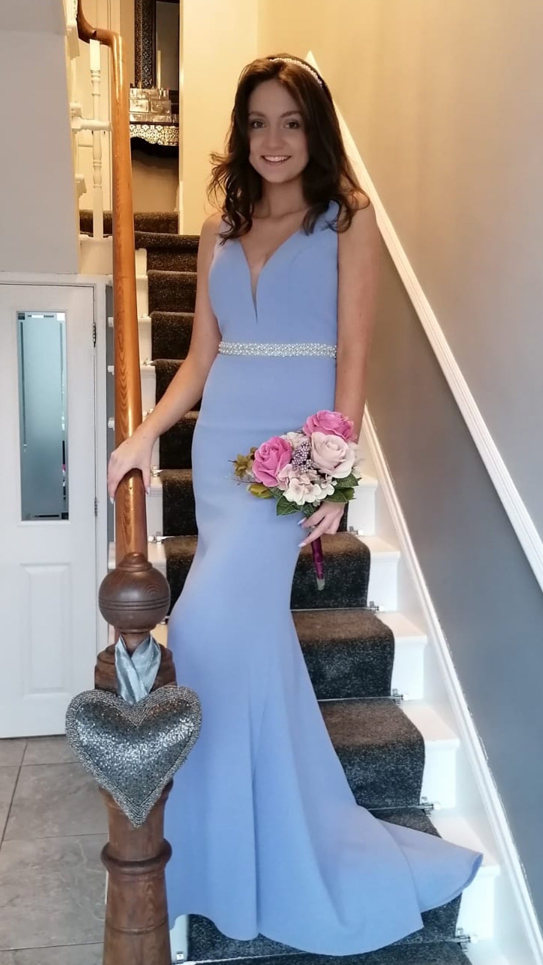 Leah Cornflower Lilac Beaded Belt Backless Bridesmaids Dress