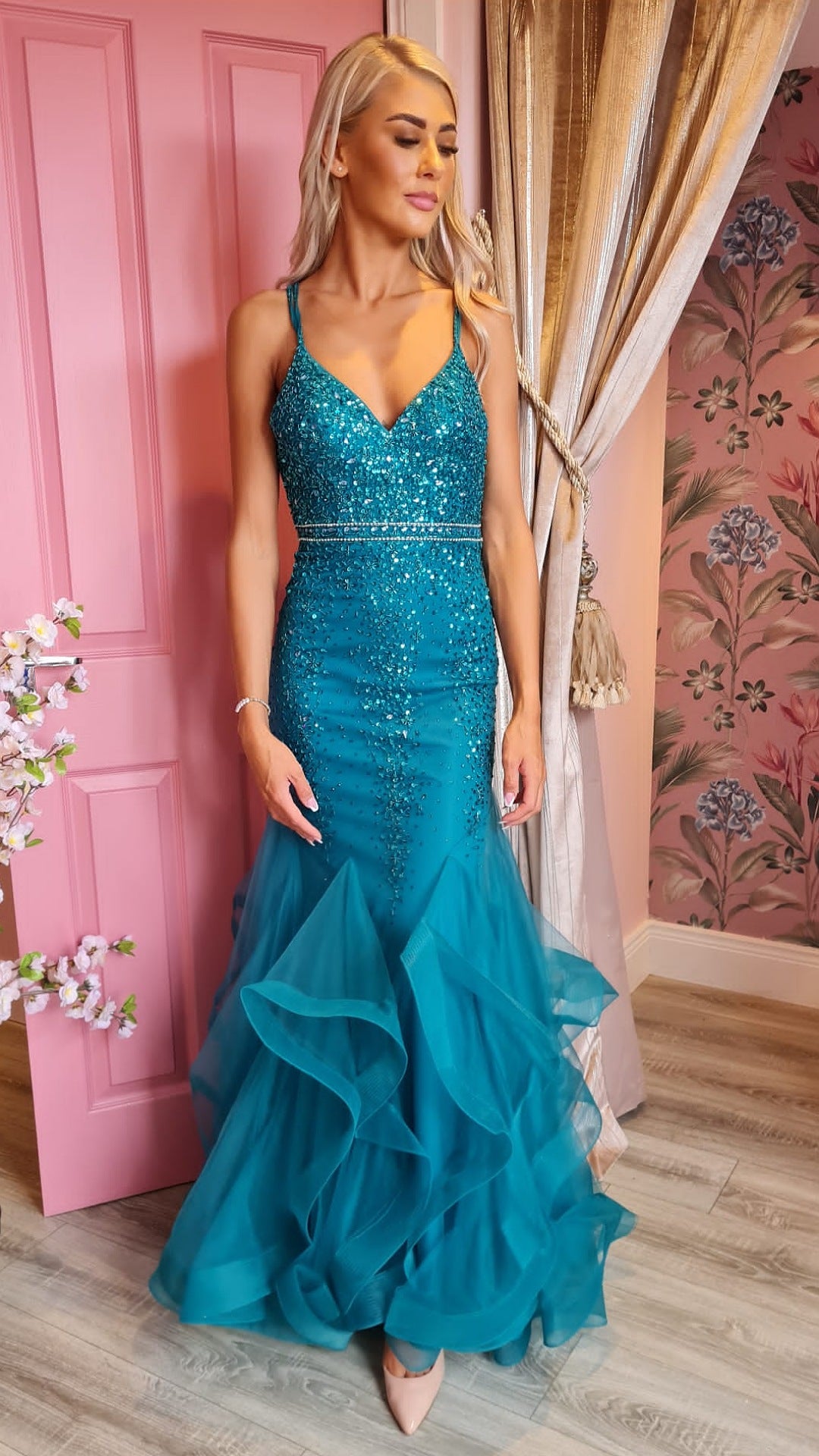 Lucy Green Fishtail Embellished Bodice And Straps Formal Prom Dress