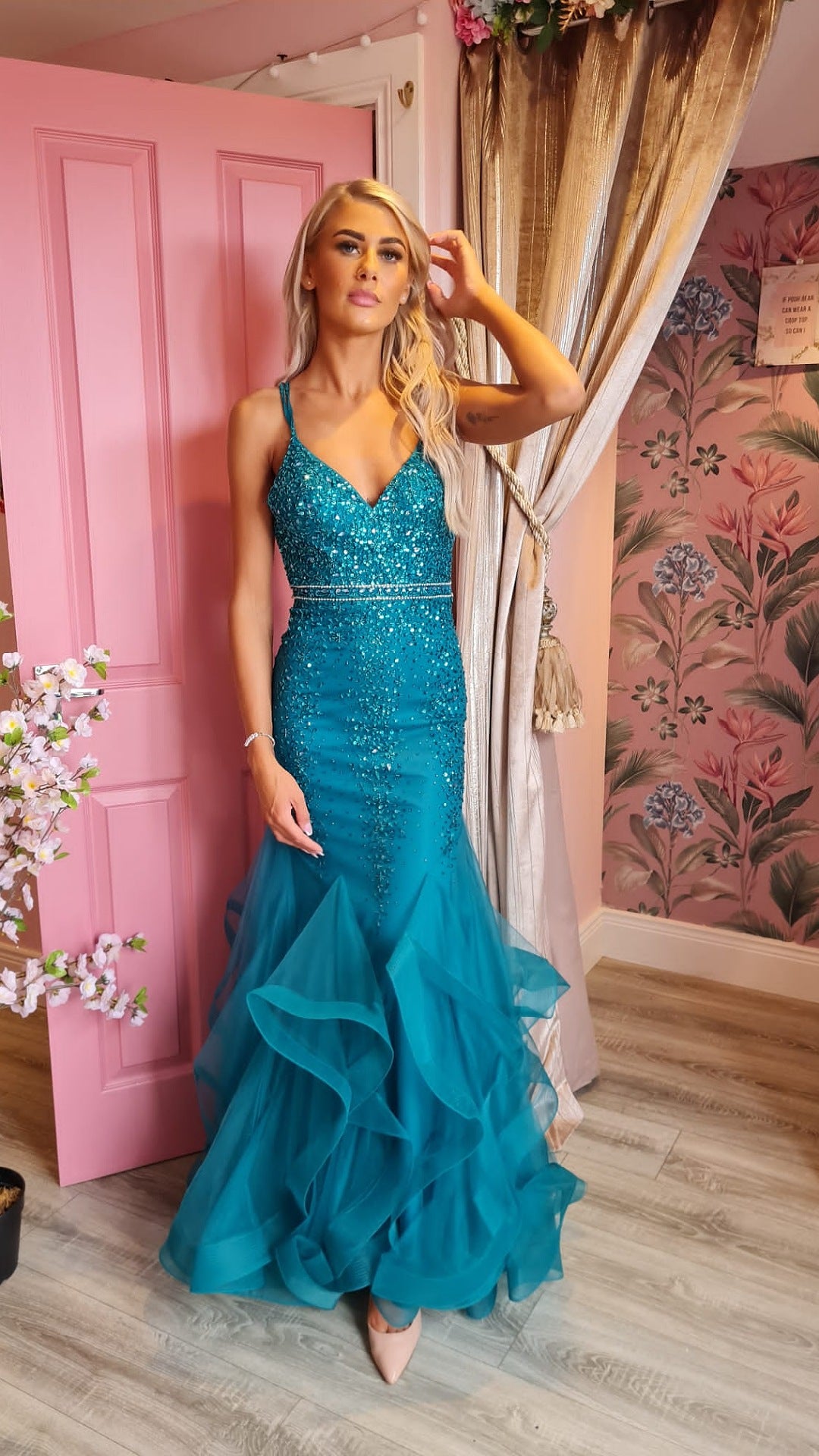 Lucy Green Fishtail Embellished Bodice And Straps Formal Prom Dress