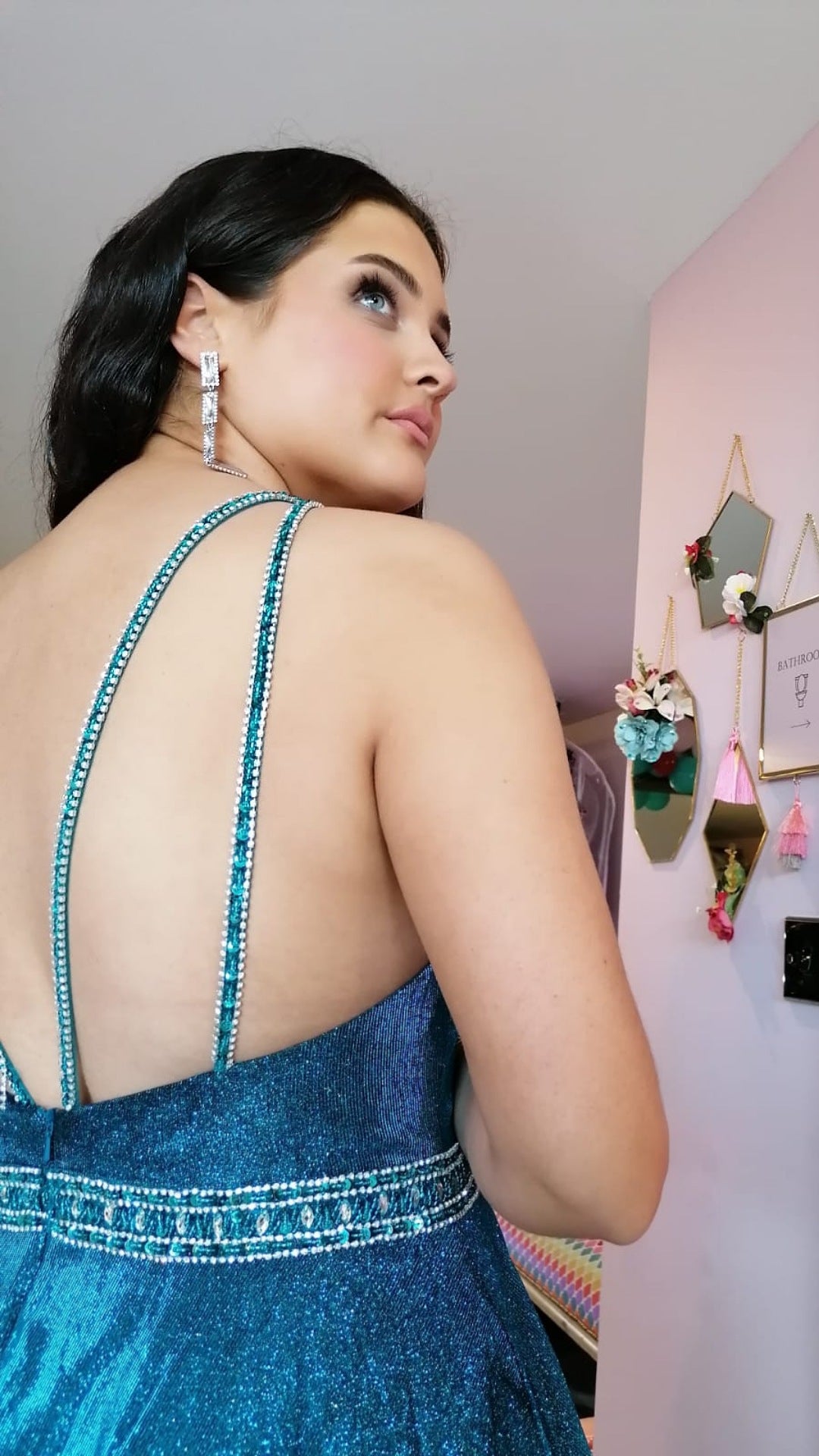 Alexa Blue Sparkle Skinny Strapped Ball gown Formal Prom Dress