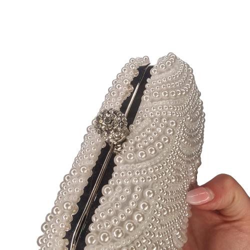 Clara White Pearl Clutch Handbag