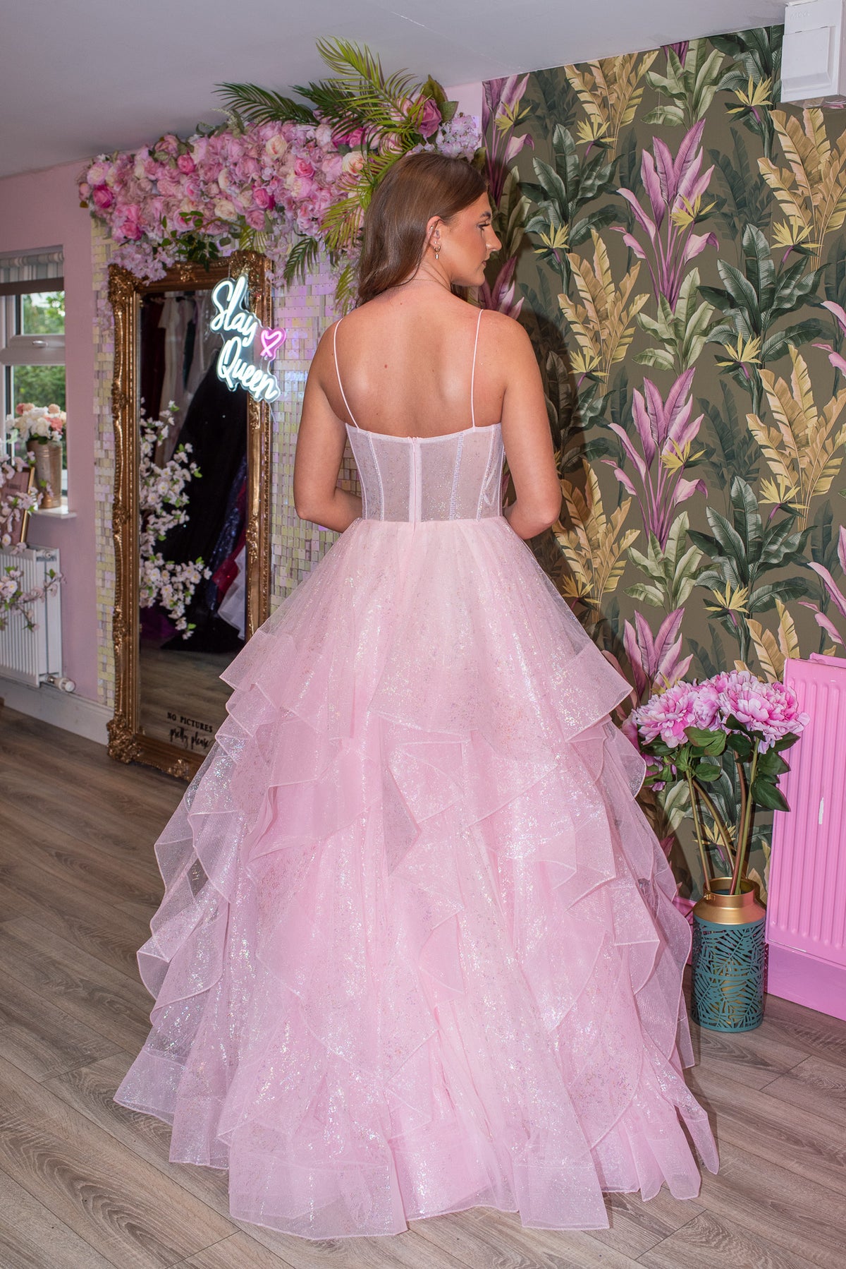 Heaven Baby Blush Pink Corset Style Bodice Layered Ruffled Skirt Ballgown Formal Prom Dress Ball Gown