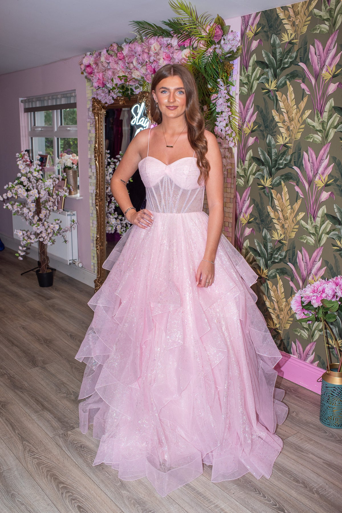 Heaven Baby Blush Pink Corset Style Bodice Layered Ruffled Skirt Ballgown Formal Prom Dress Ball Gown