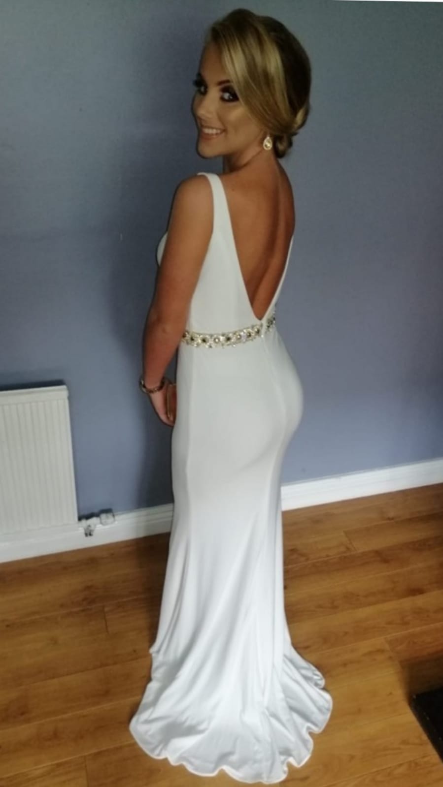 Leah White Low Back With Belt Bridesmaid Dress