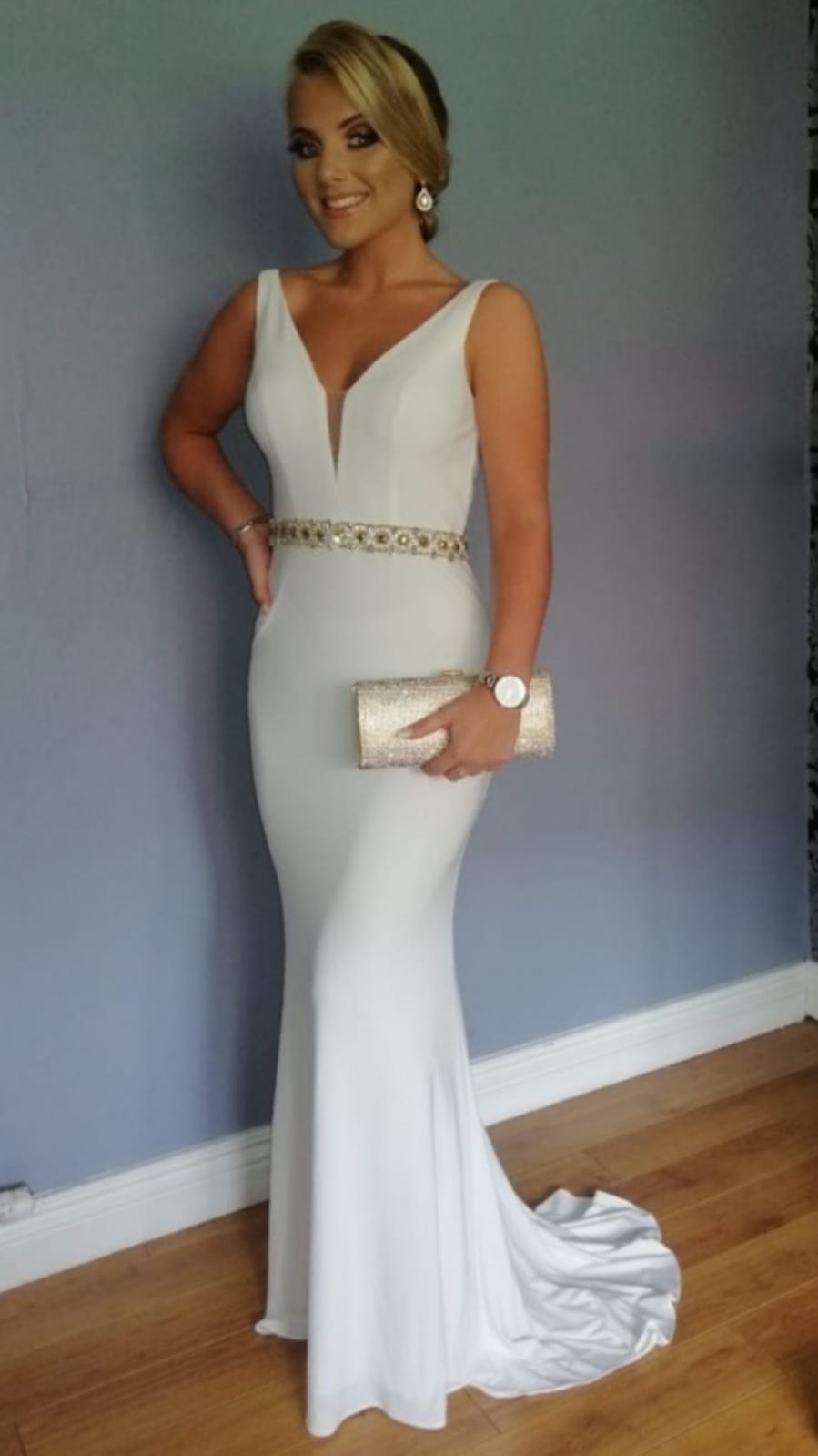 Leah White Low Back With Belt Bridesmaid Dress