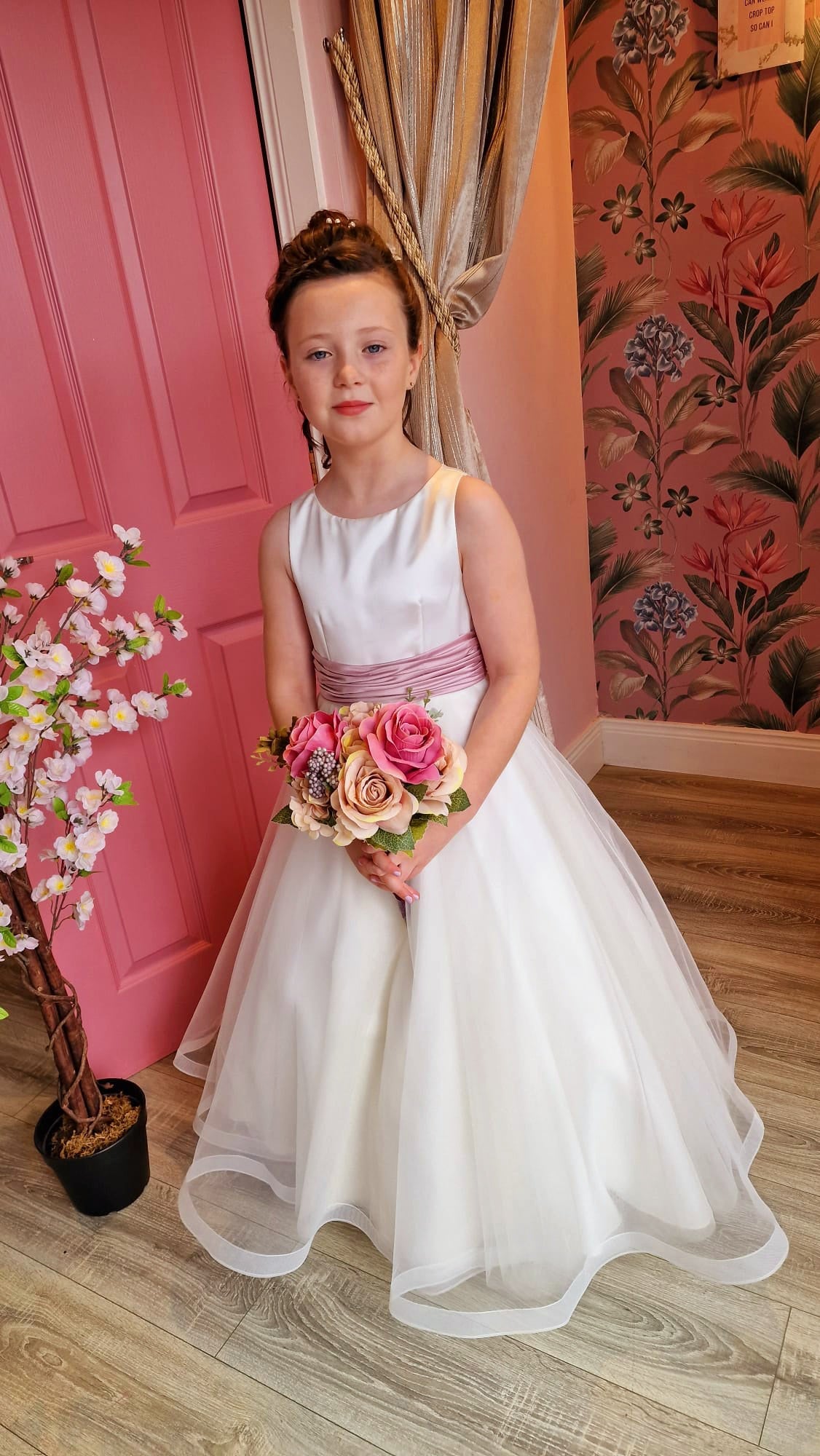 Sophie Flower Girl Dress With Pink Bow At Back