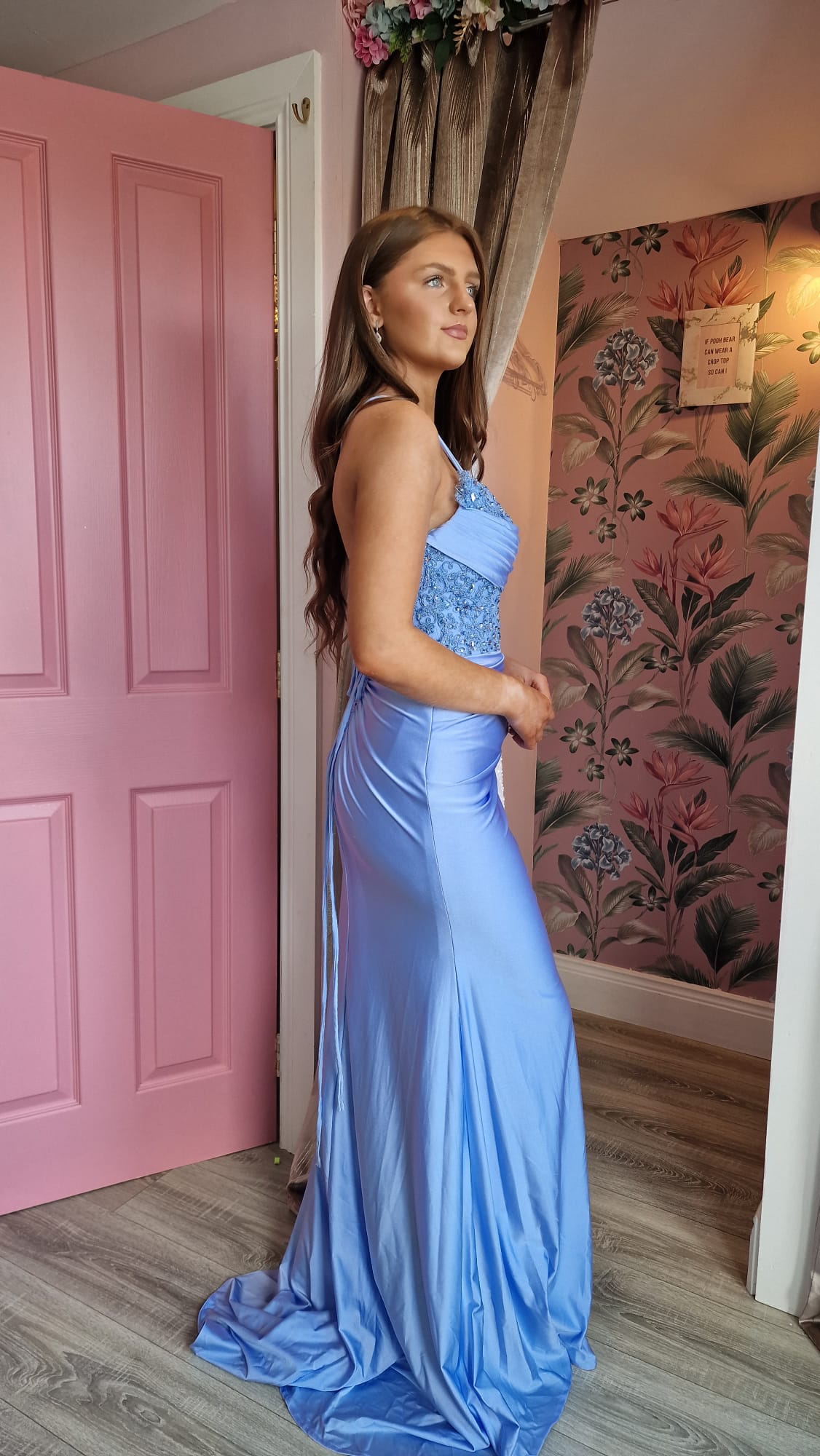 Joanne Baby Blue Laced Up Back And Corset With Side Train Formal Prom Dress