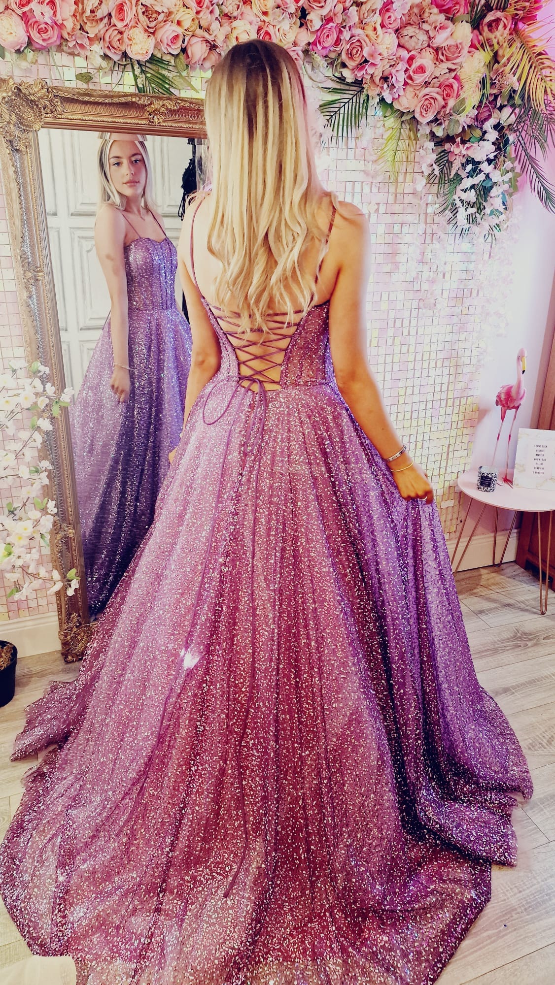 Tiarna Lilac Glitter Laced Up Back Ballgown Formal Prom Dress