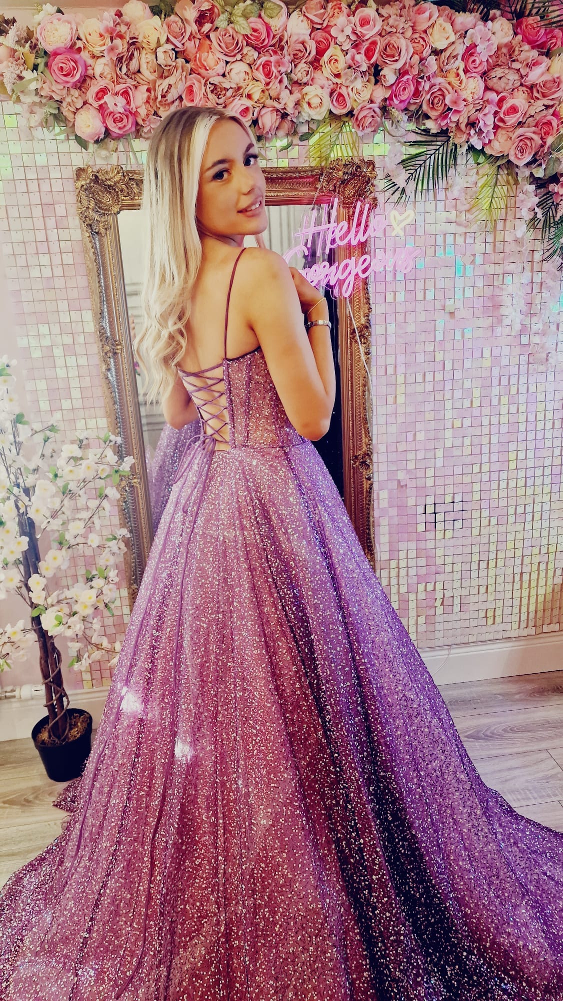 Tiarna Lilac Glitter Laced Up Back Ballgown Formal Prom Dress
