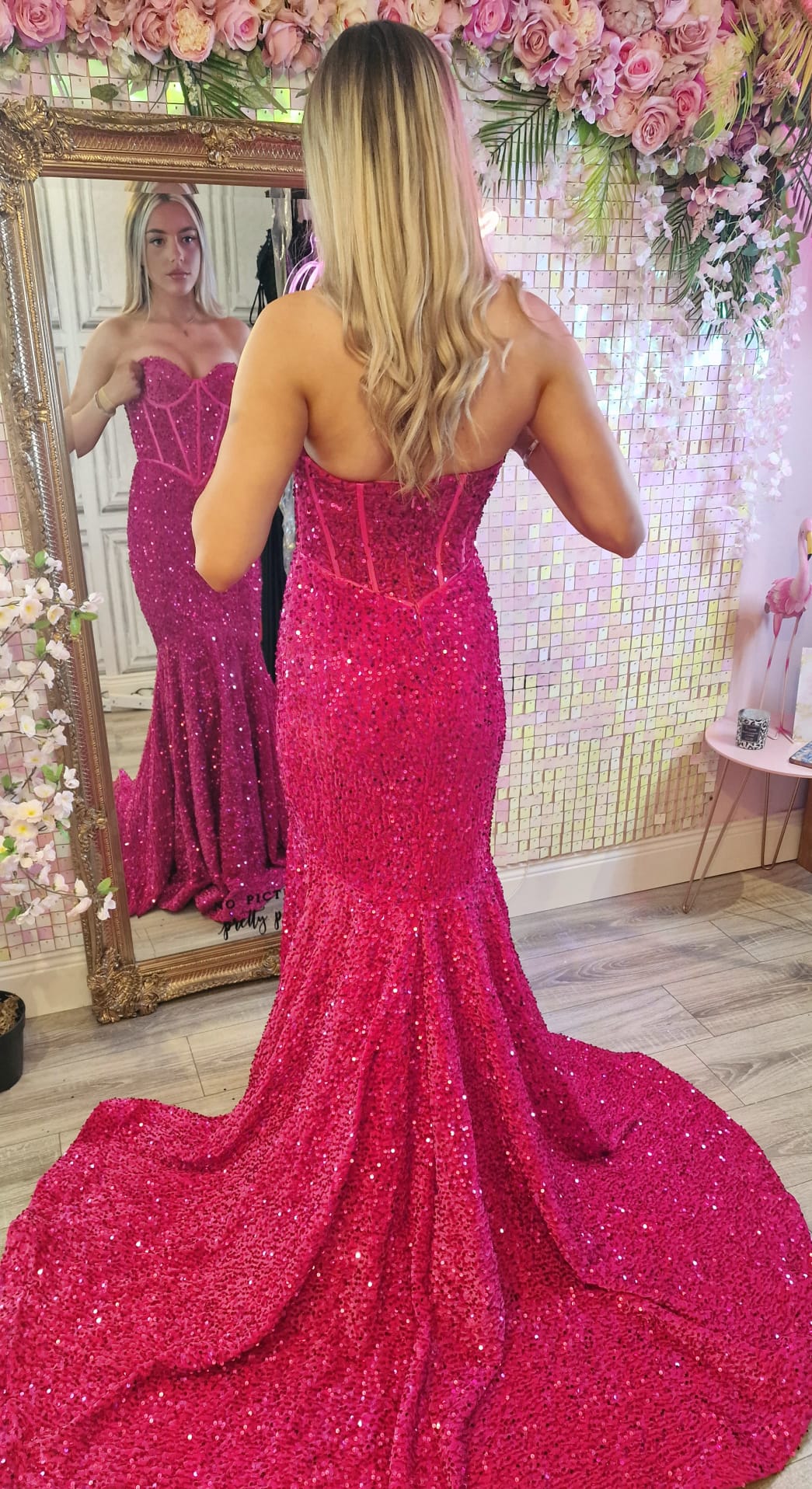 Poppy Cranberry Sequin Corset Strapless With Low Back Formal Prom Dress