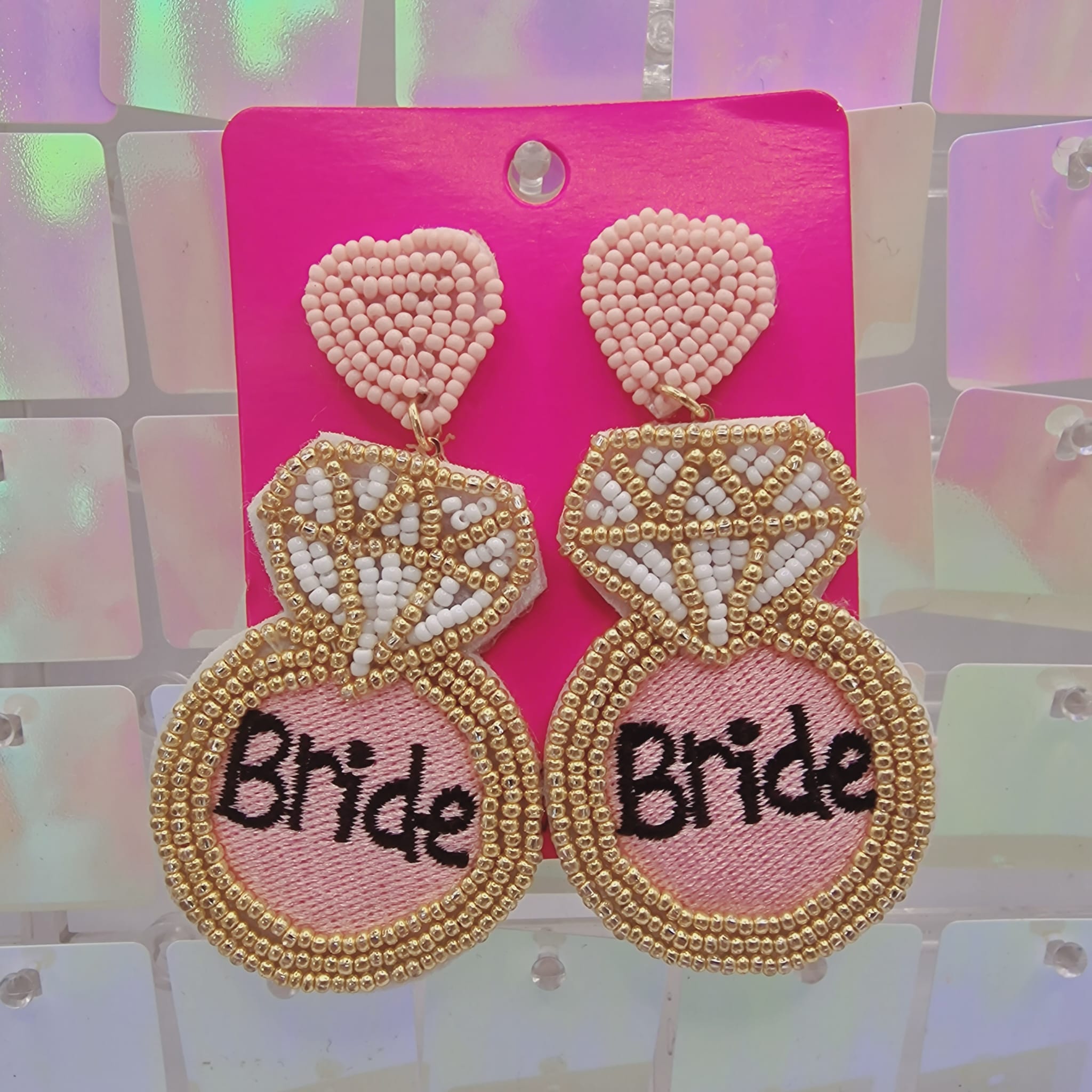 Pink And White Beaded Bride Earrings