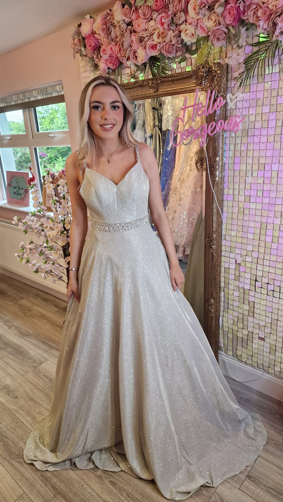 Diana Light Champagne Glitter Ballgown Formal Prom Dress