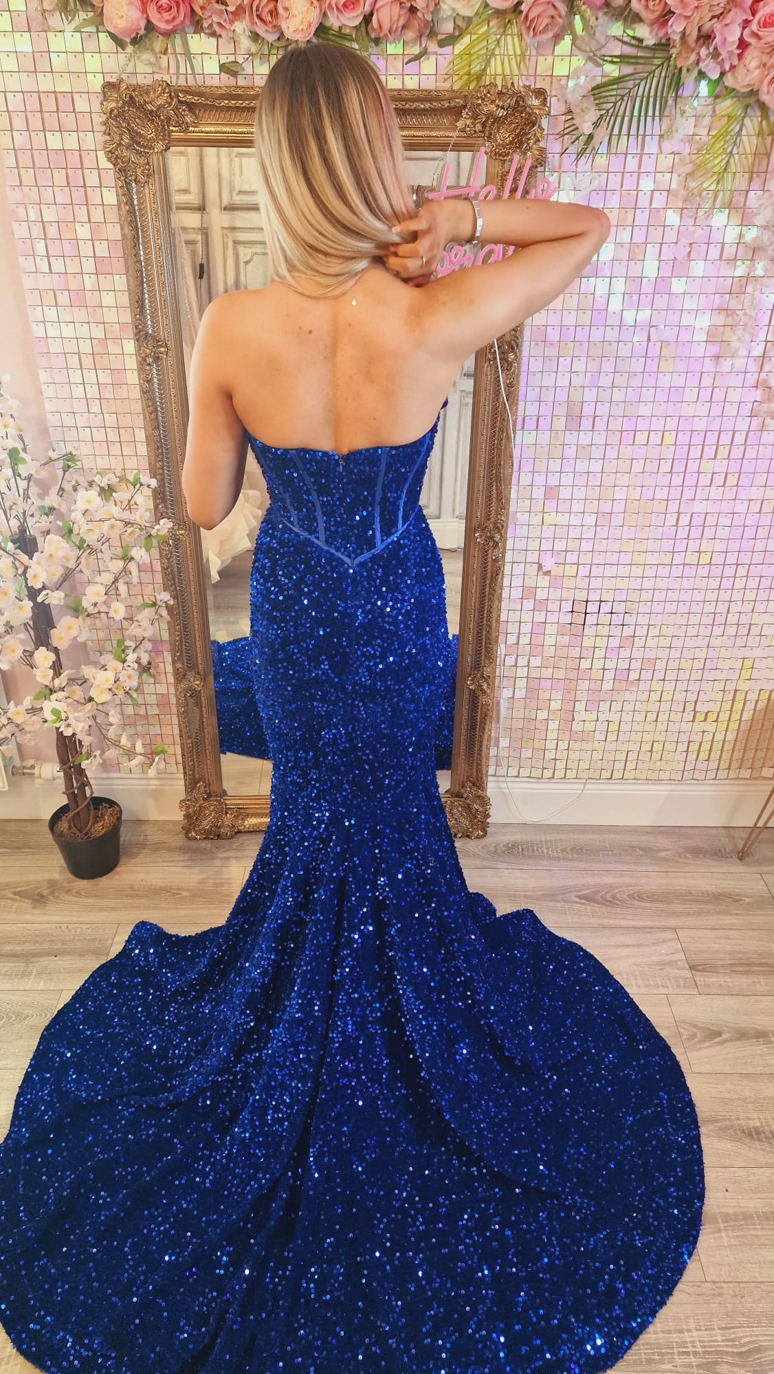 Poppy Royal Blue Sequin Corset Strapless With Low Back Formal Prom Dress