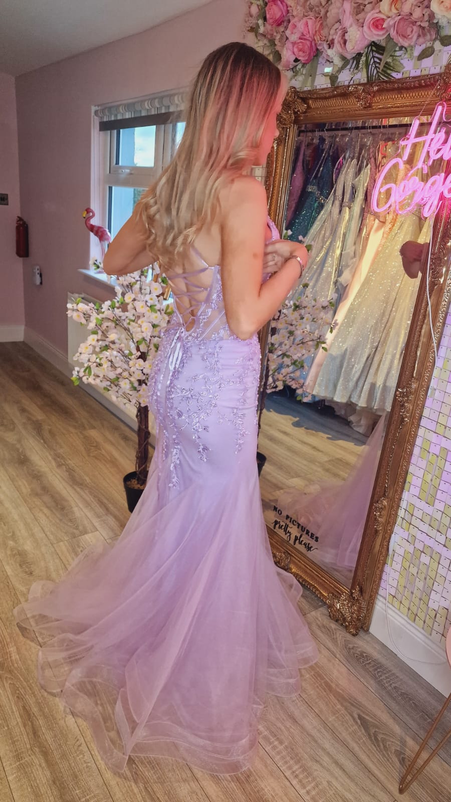 Catalina Lilac Floral Lacey Detail Fishtail Formal Prom Dress