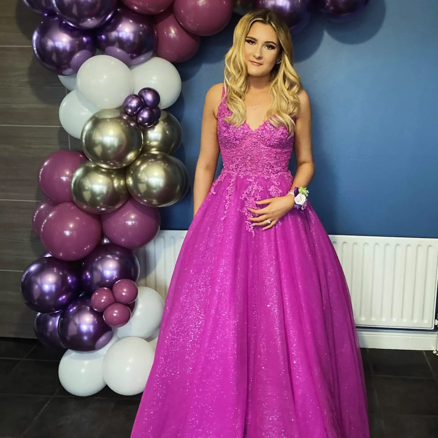 Brooklyn Magenta Pink Purple V Neck Laced Detail Bodice Ball Gown Form