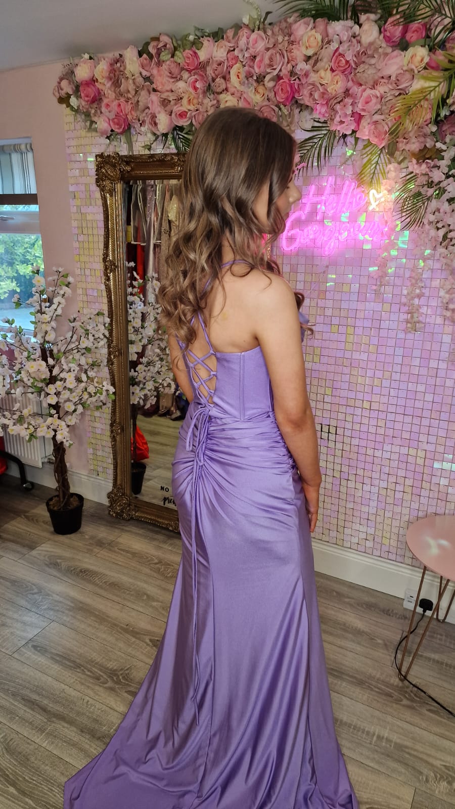 Amora Lilac Lavender Purple Thigh Split Formal Prom Dress